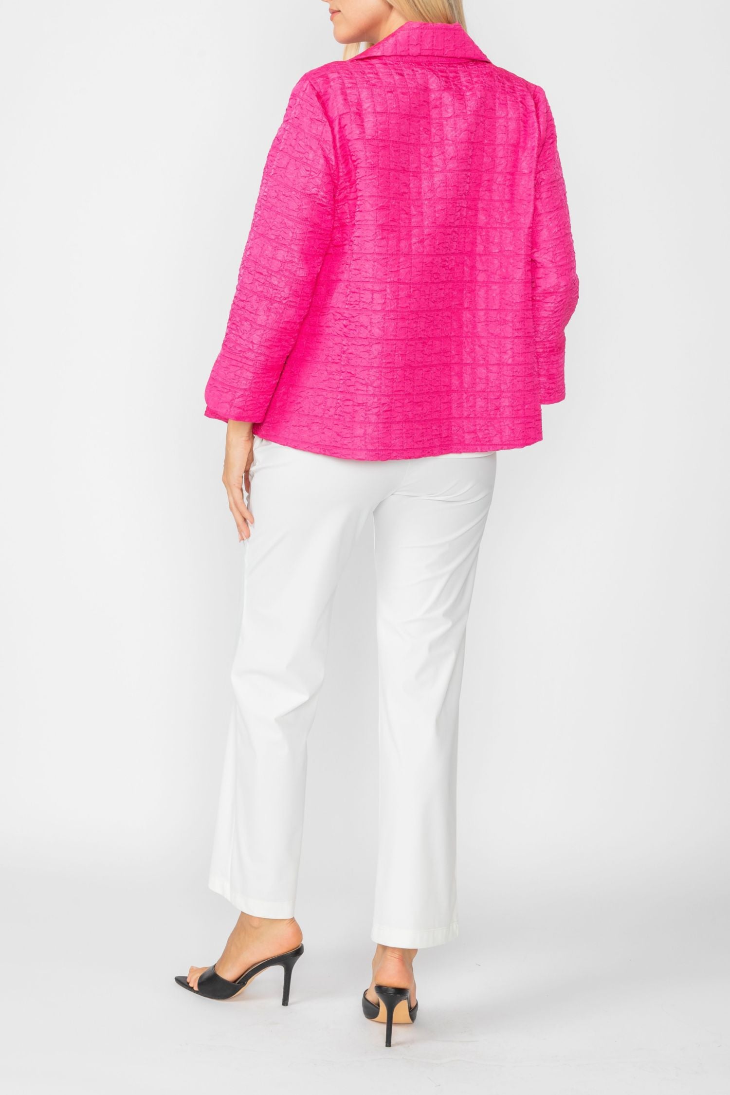 Fuchsia Solid Jacquard Open Front Jacket