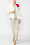 White Solid Jacquard Open Front Jacket