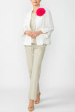 White Solid Jacquard Open Front Jacket