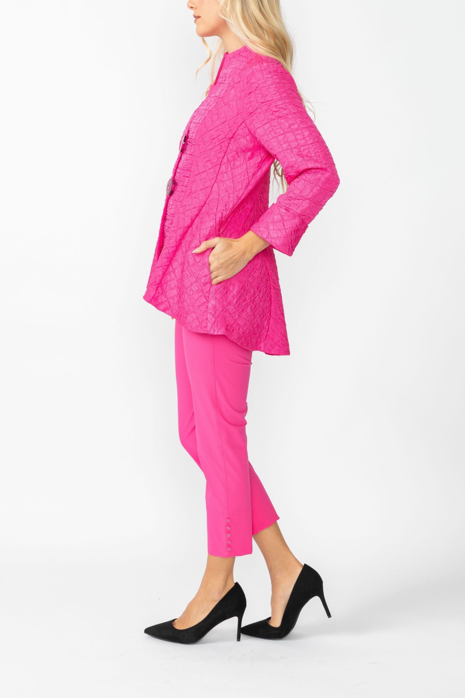 Fuchsia Solid Square Jacket