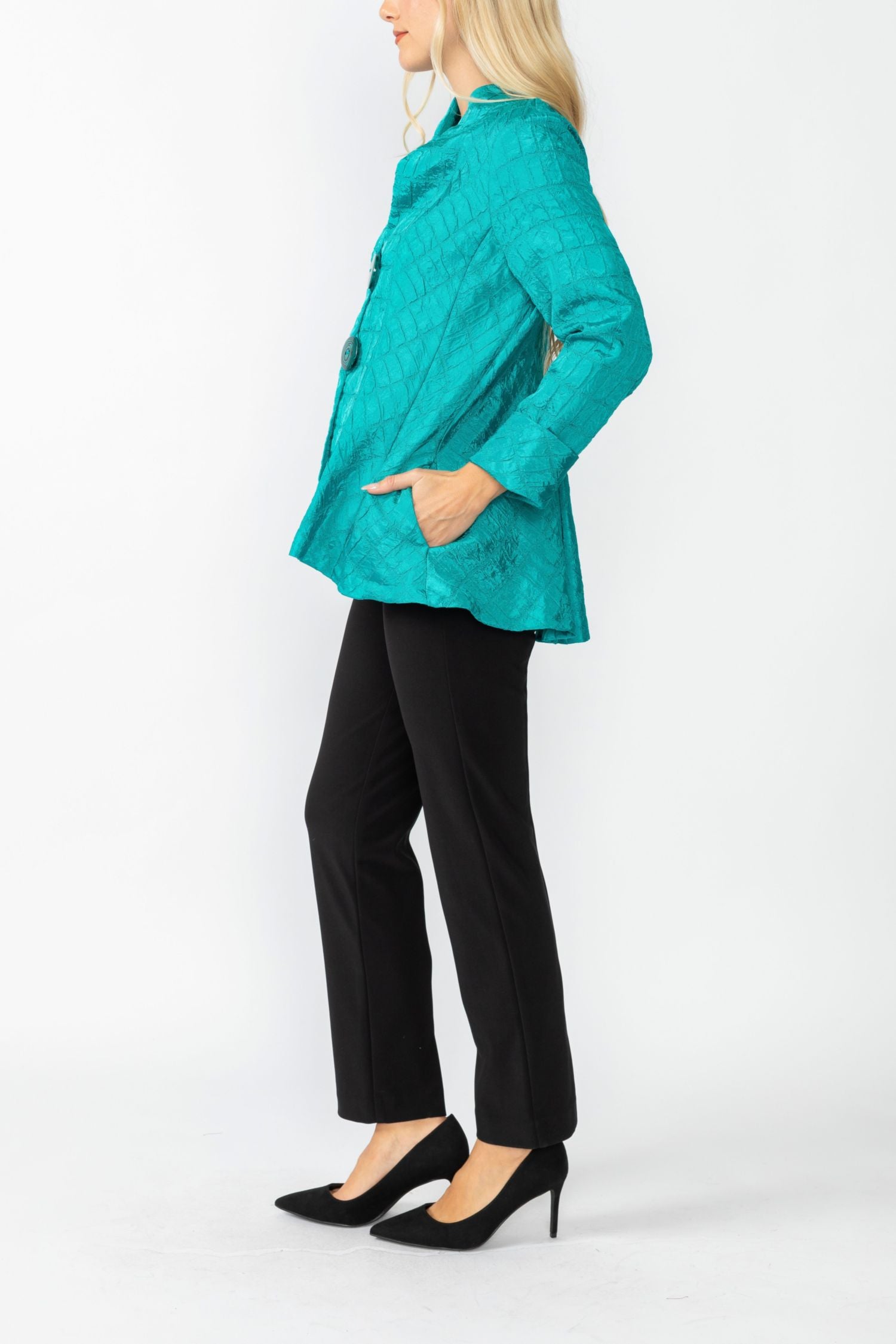 Teal Solid Square Jacket