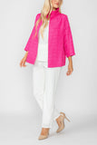 Fuchsia Crinkle Jacquard Open Front Jacket