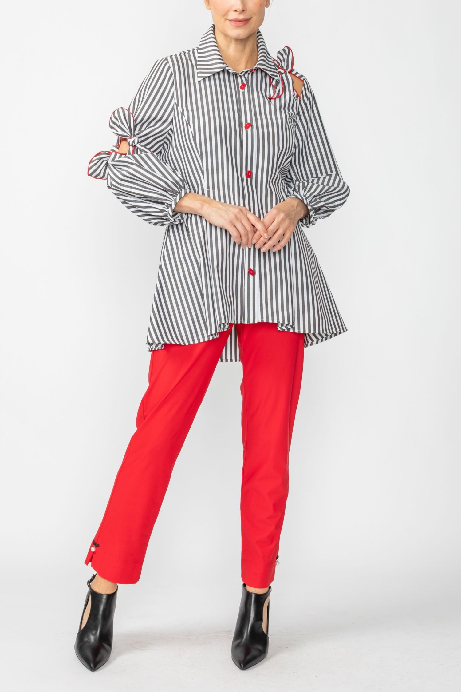 Black One Shoulder and One Sleeve Ribbon Blouse