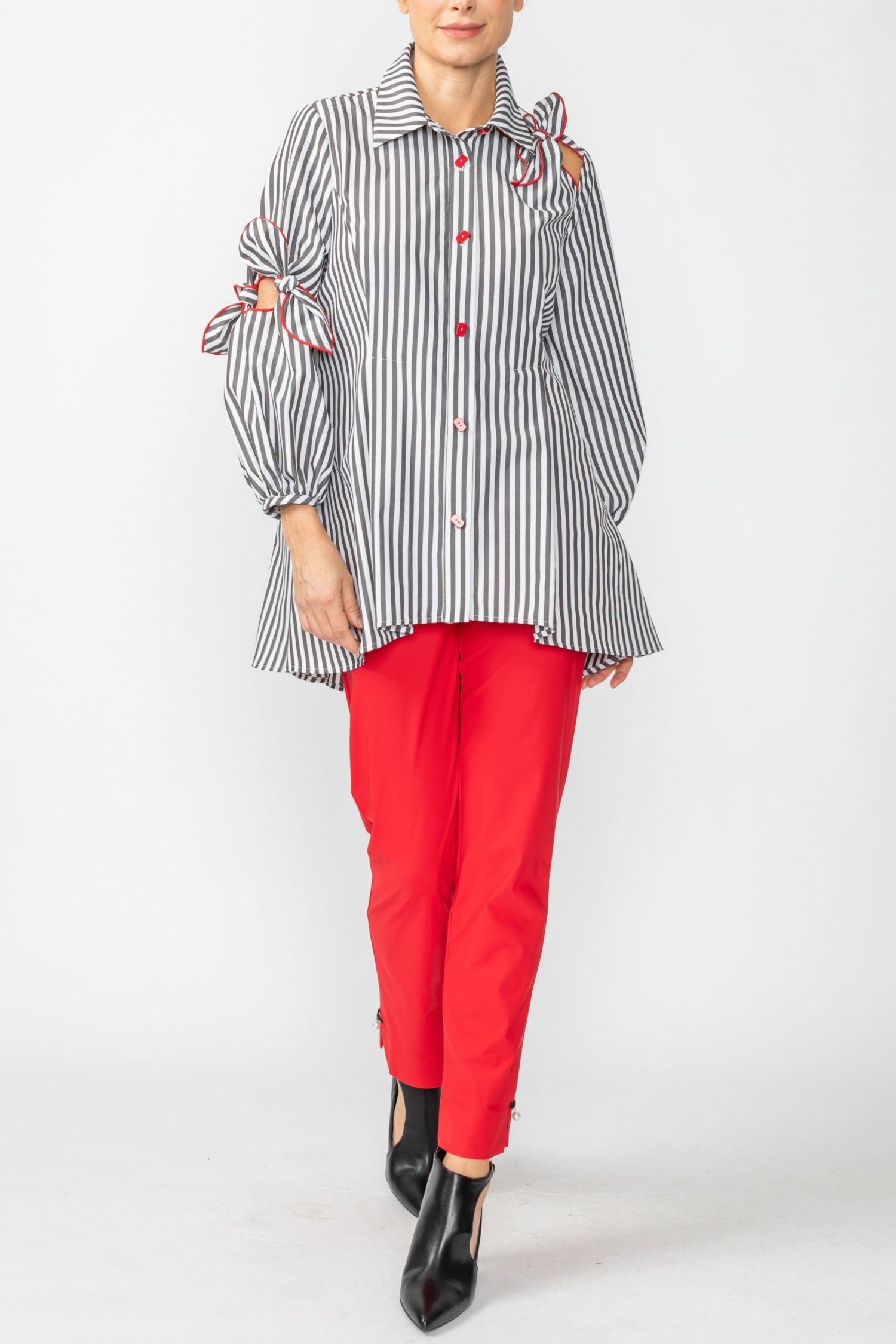 Black One Shoulder and One Sleeve Ribbon Blouse