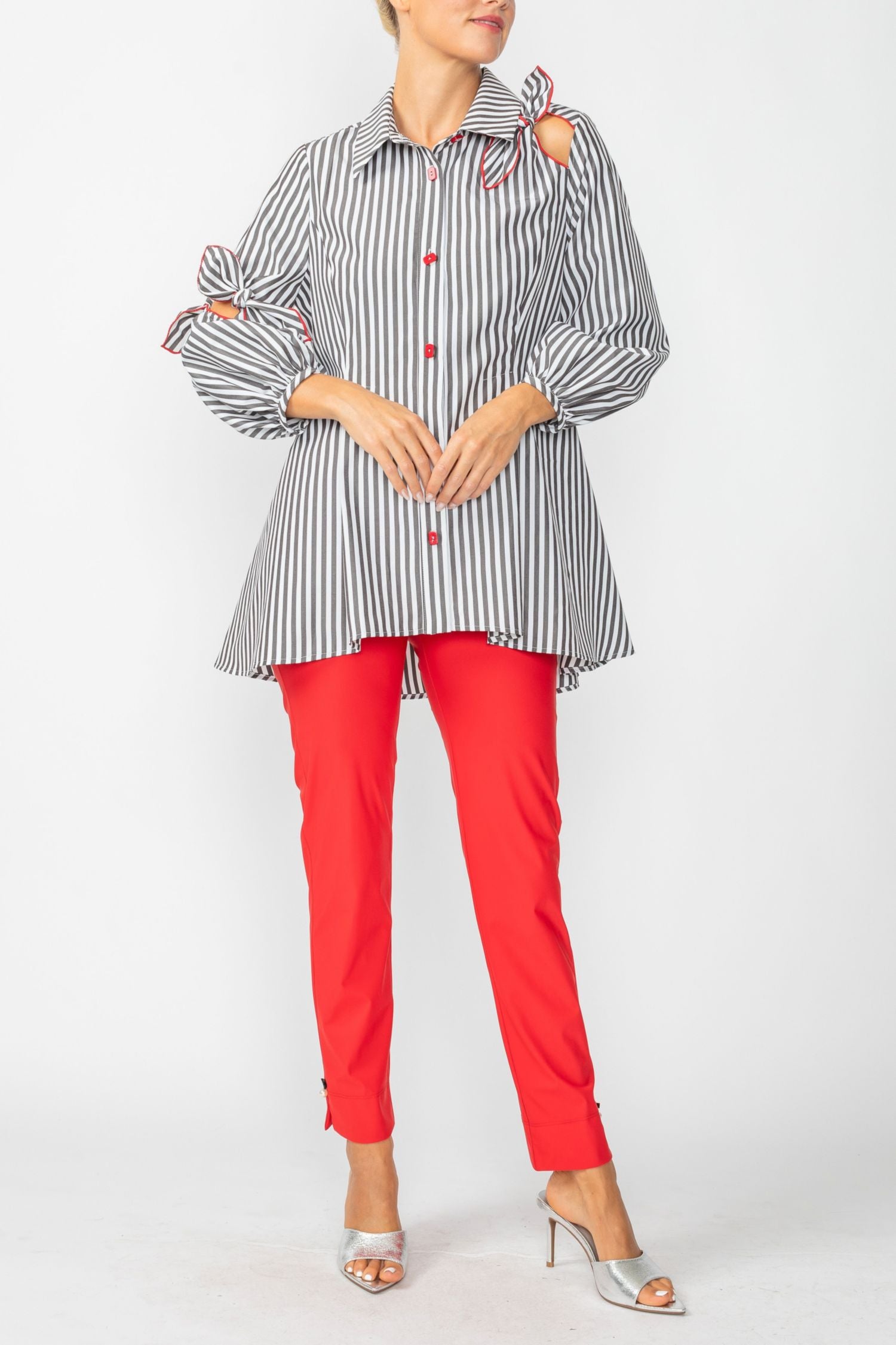 Black One Shoulder and One Sleeve Ribbon Blouse