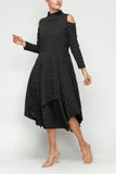 Black Mock-Neck Cold Shoulder Asymmetrical Dress