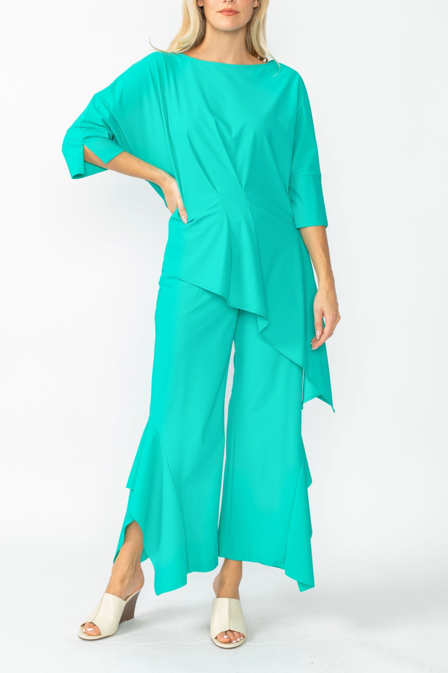 Baltic Side Pleats Asymmetrical Ruffle Top