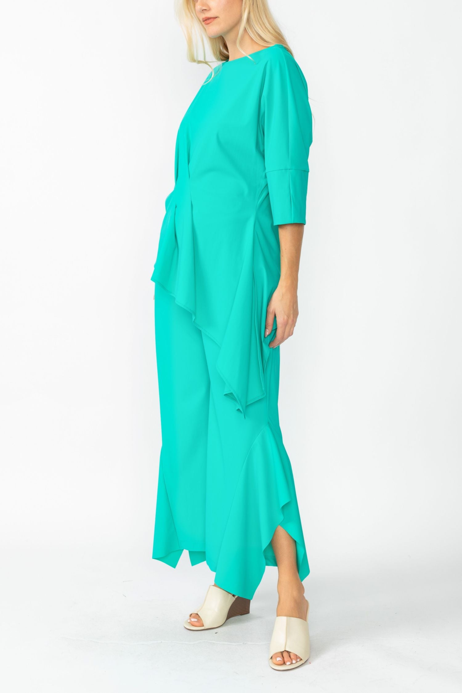 Baltic Side Pleats Asymmetrical Ruffle Top