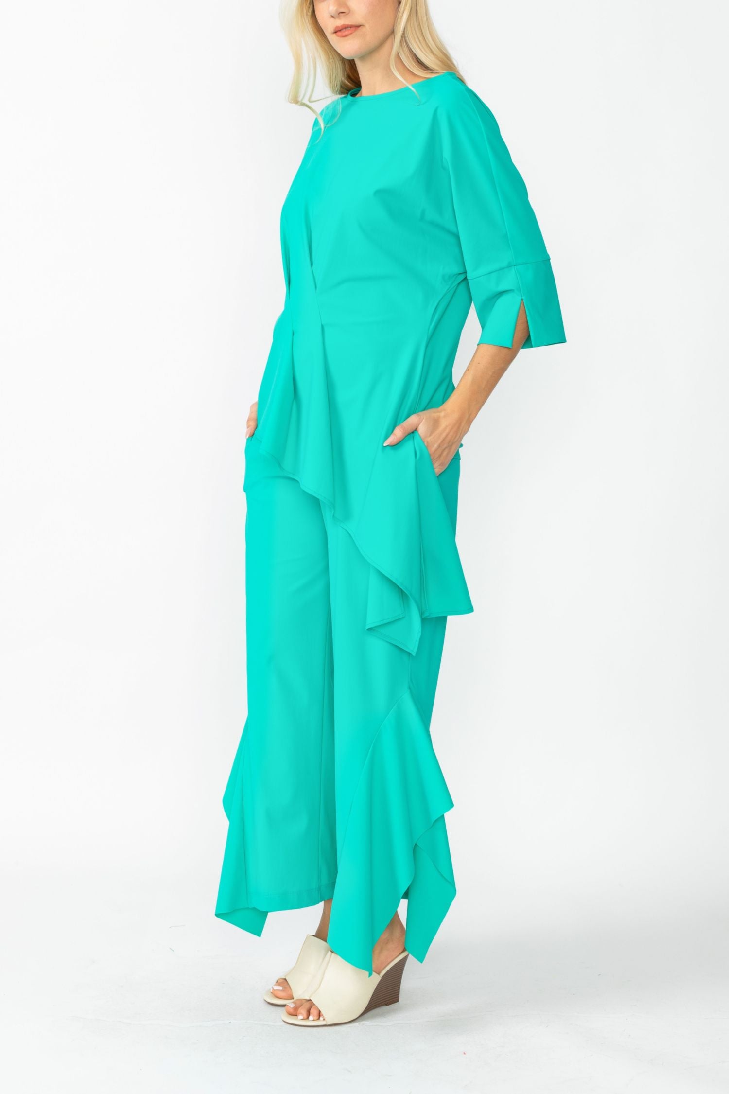 Baltic Side Pleats Asymmetrical Ruffle Top