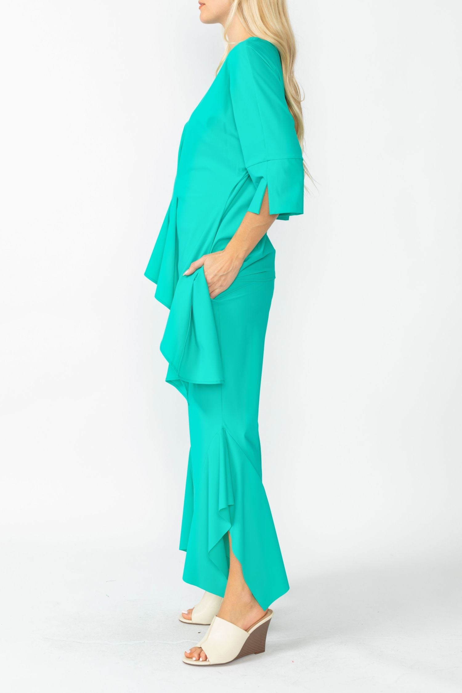 Baltic Side Pleats Asymmetrical Ruffle Top