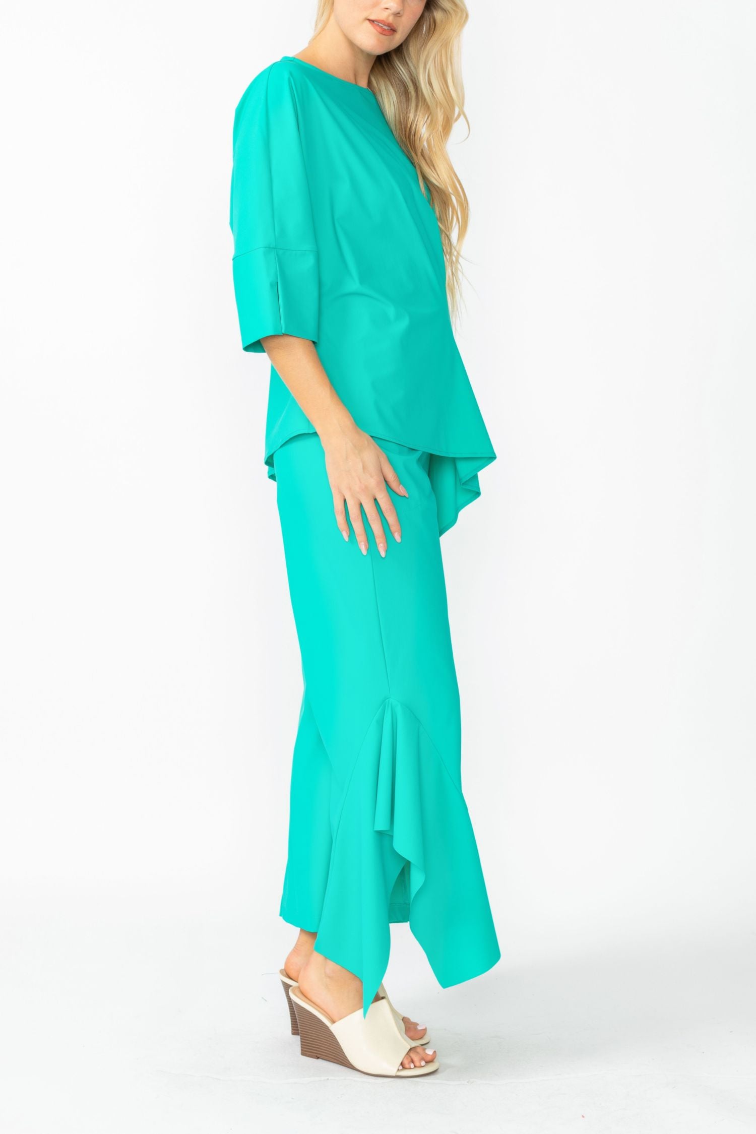 Baltic Side Pleats Asymmetrical Ruffle Top