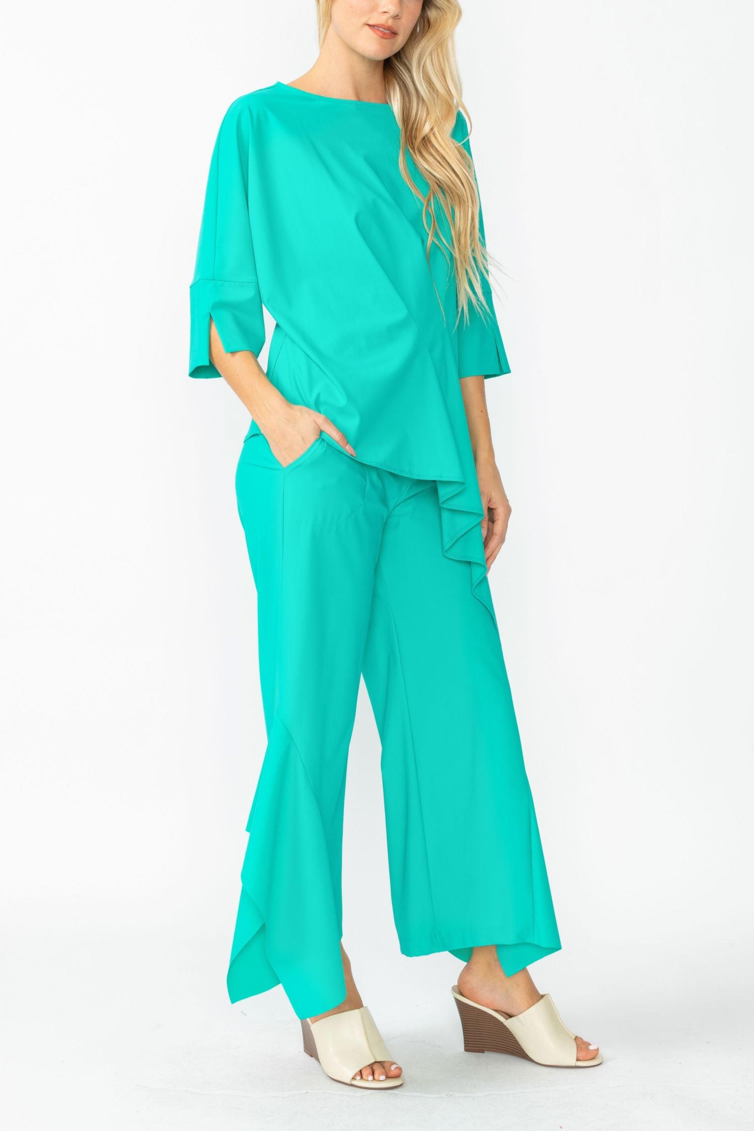 Baltic Side Pleats Asymmetrical Ruffle Top