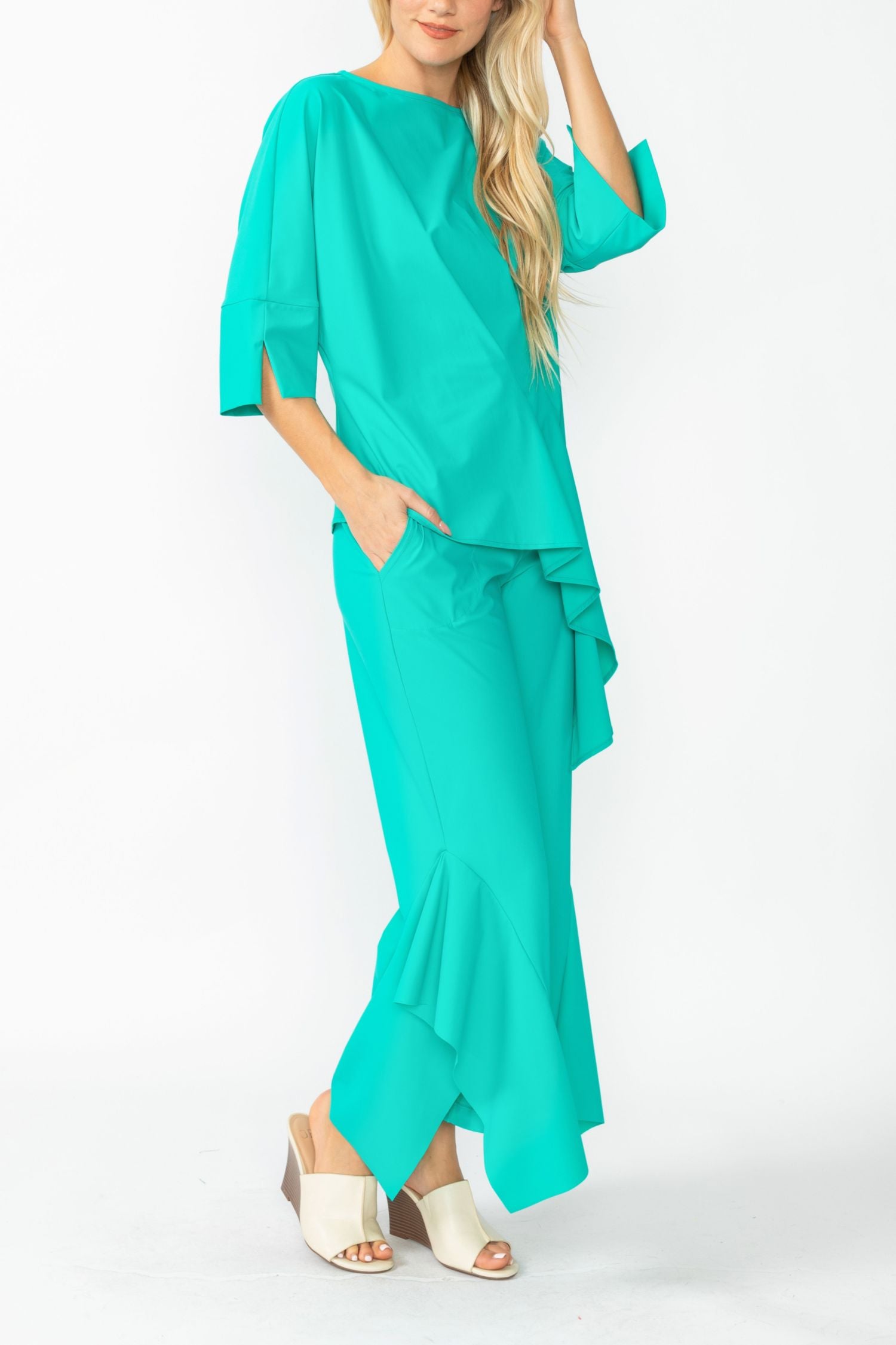 Baltic Side Pleats Asymmetrical Ruffle Top