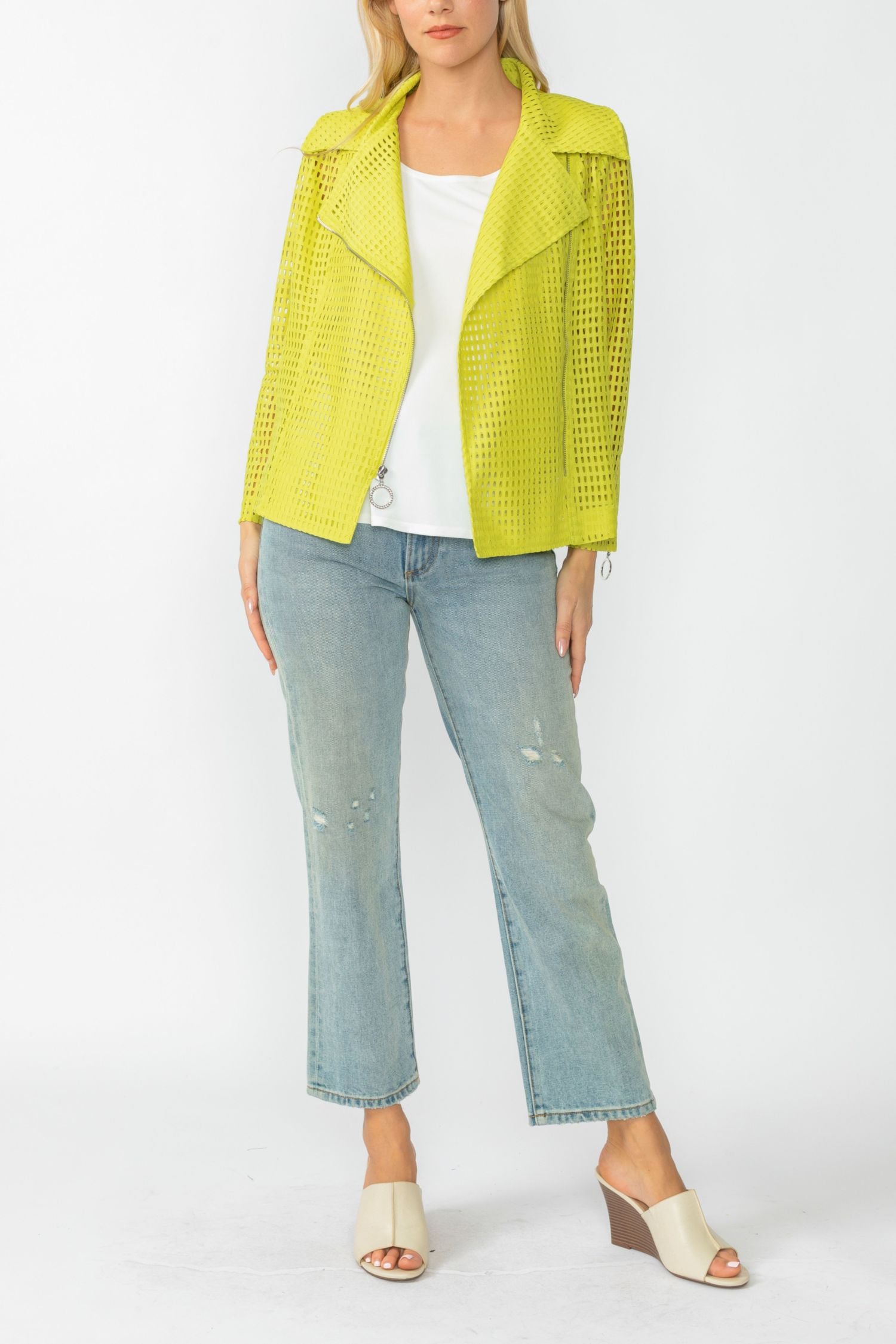 Lime Zipper Contrast Biker Jacket