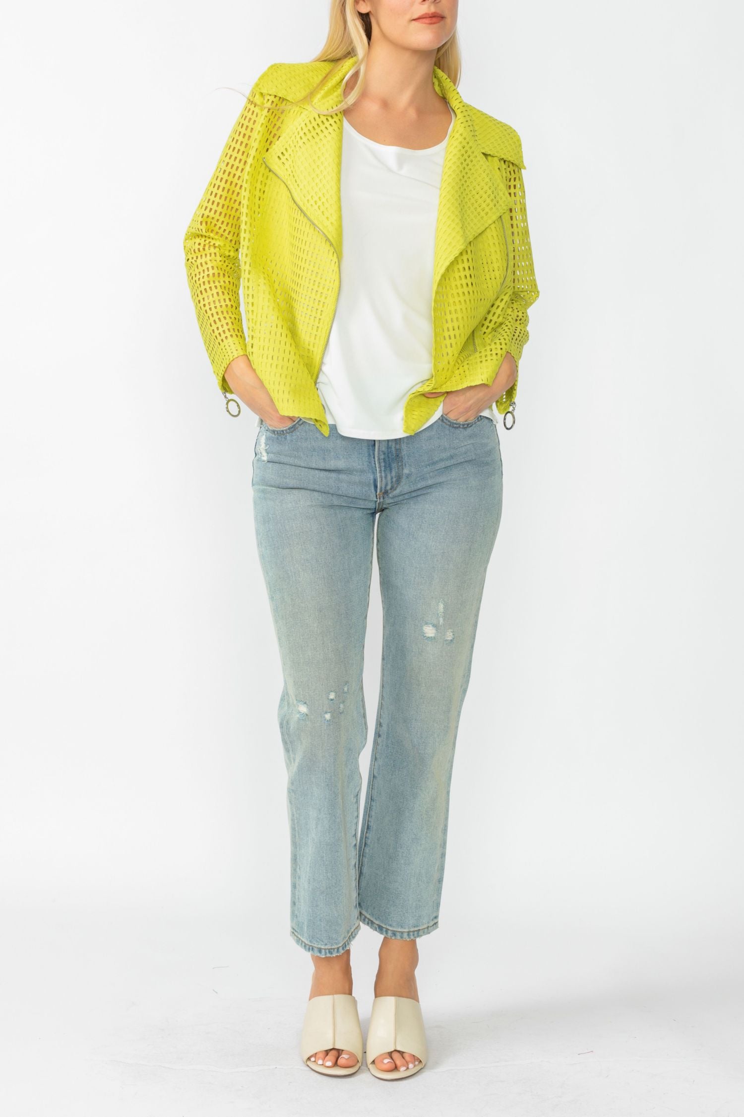 Lime Zipper Contrast Biker Jacket