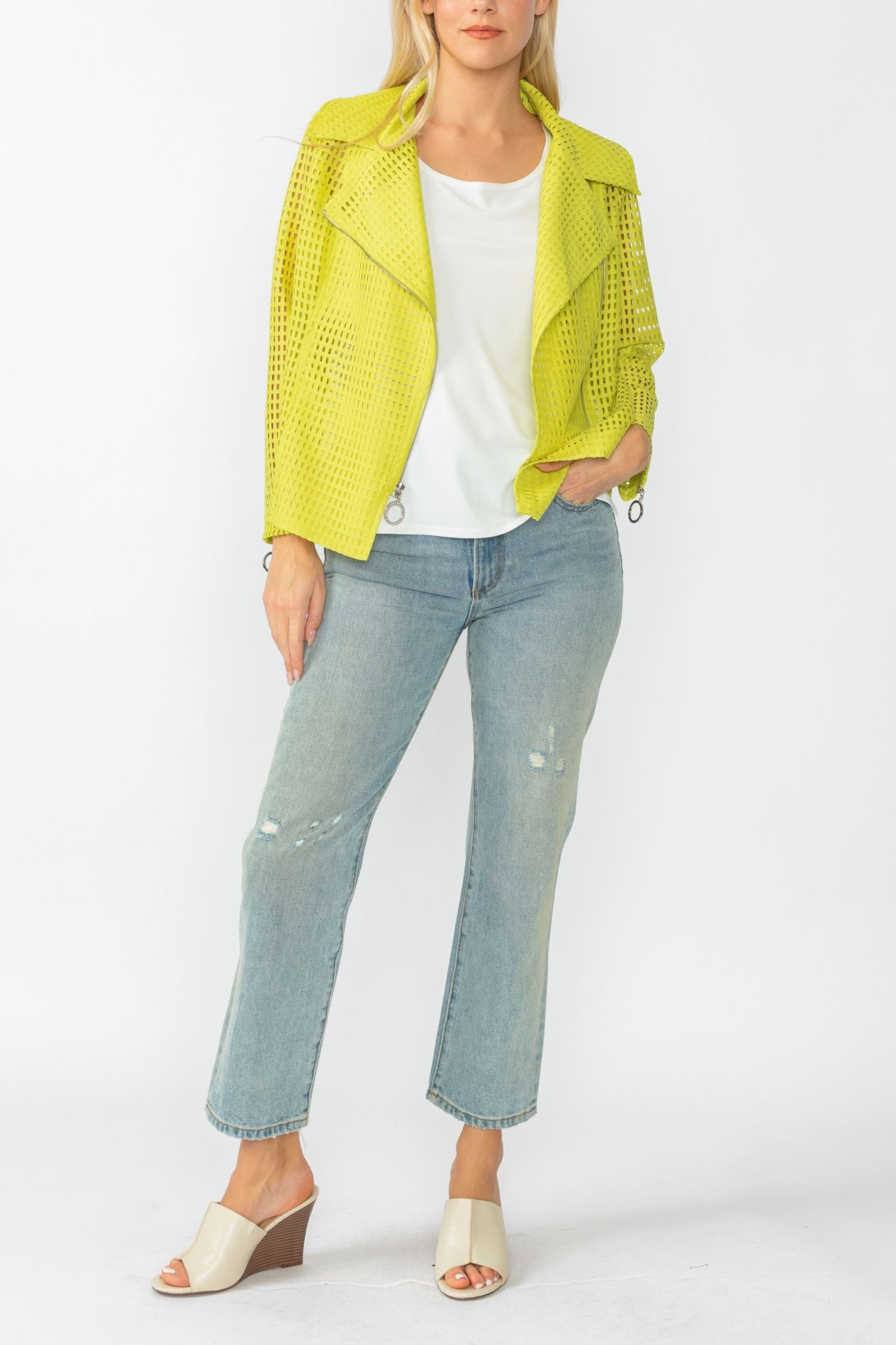 Lime Zipper Contrast Biker Jacket