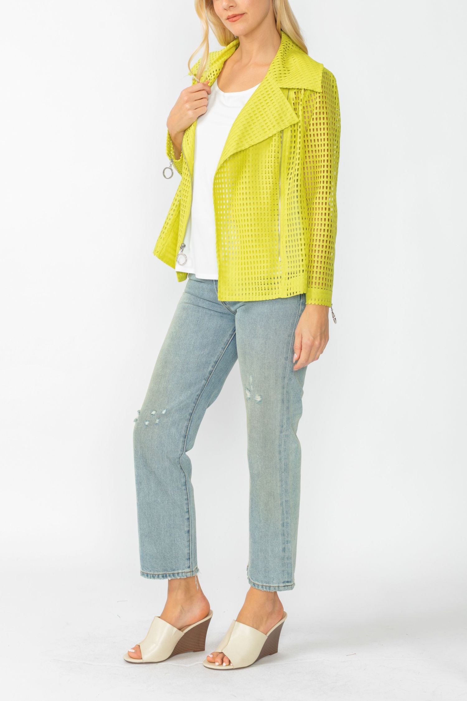 Lime Zipper Contrast Biker Jacket