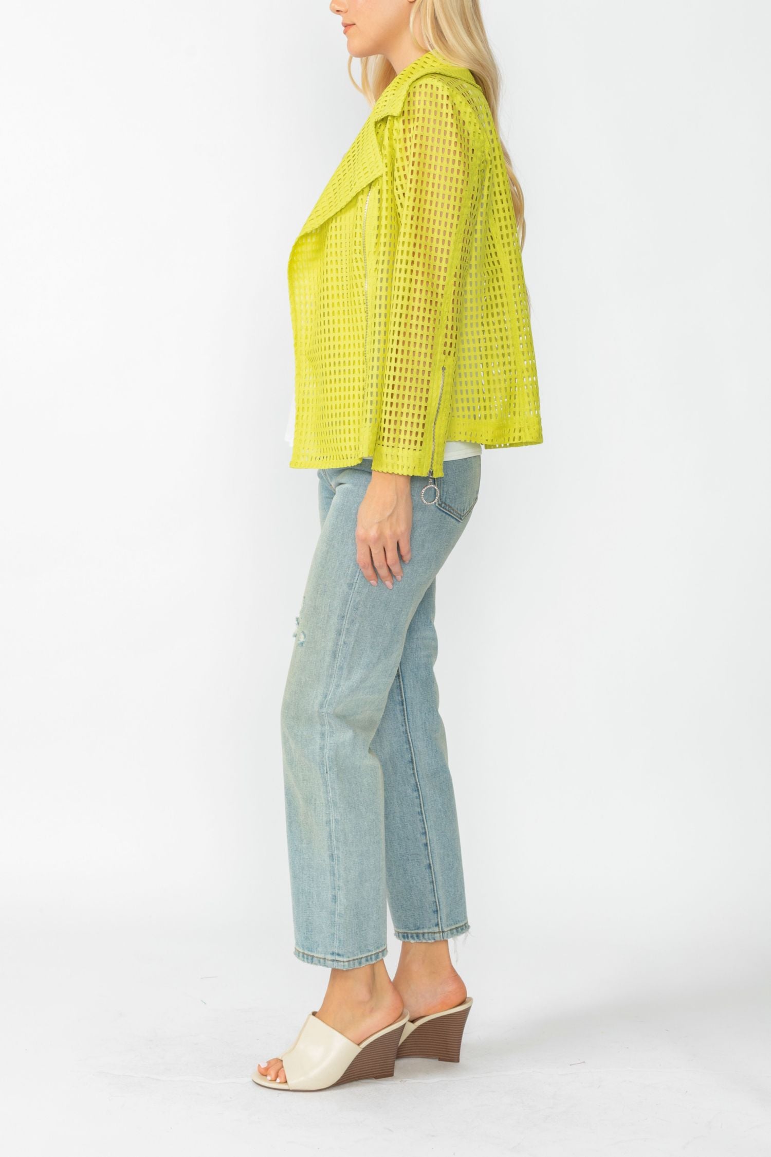 Lime Zipper Contrast Biker Jacket