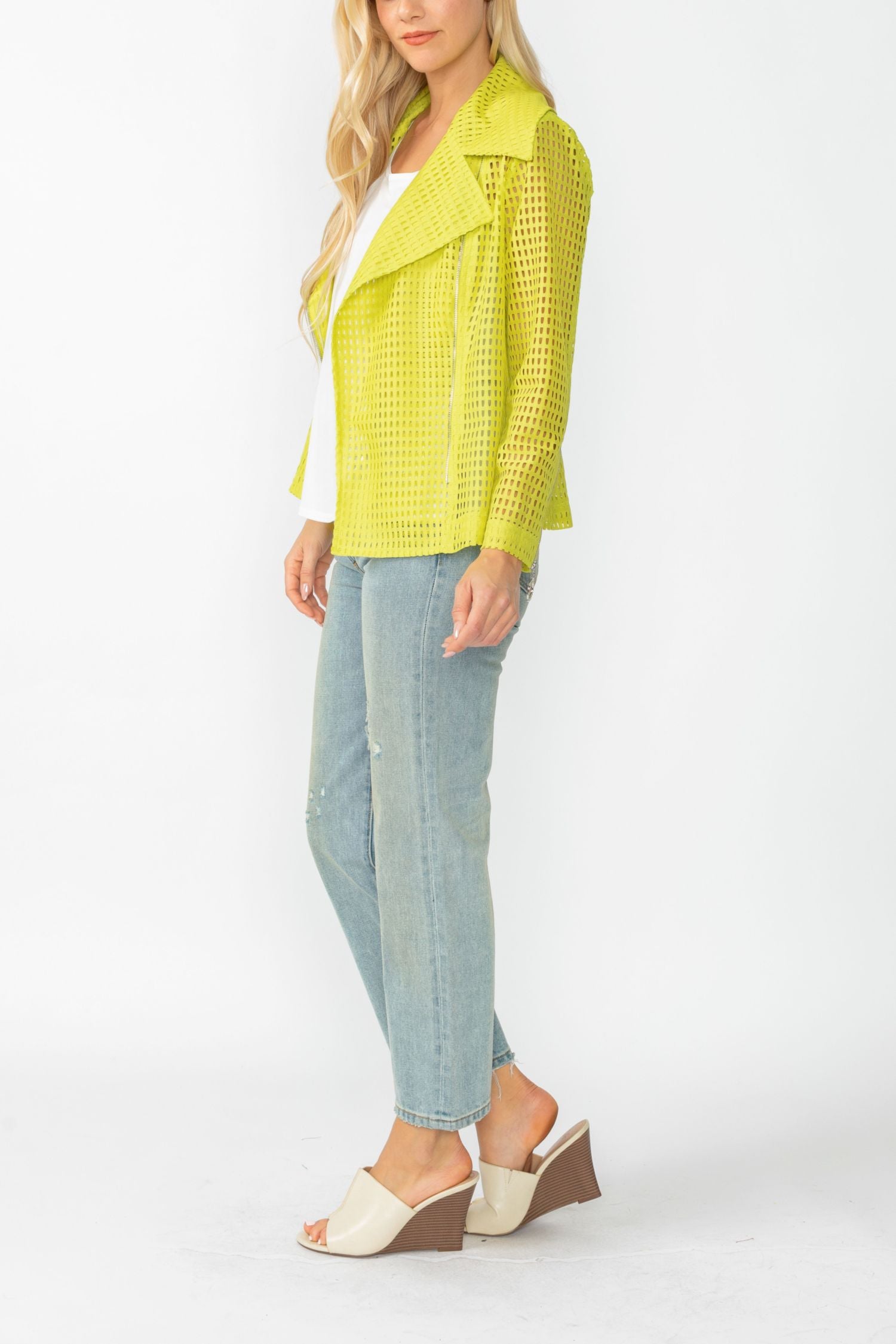 Lime Zipper Contrast Biker Jacket