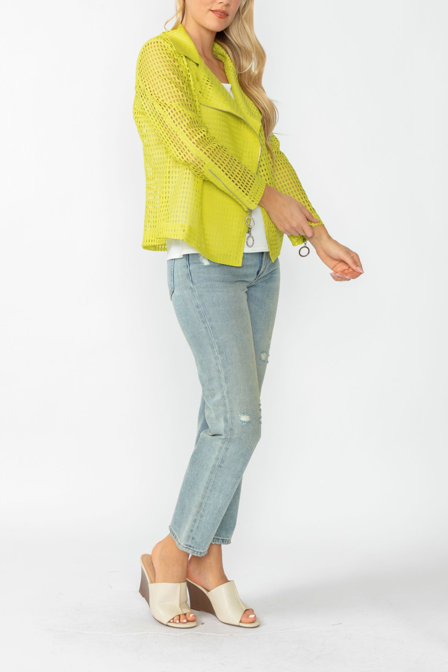 Lime Zipper Contrast Biker Jacket