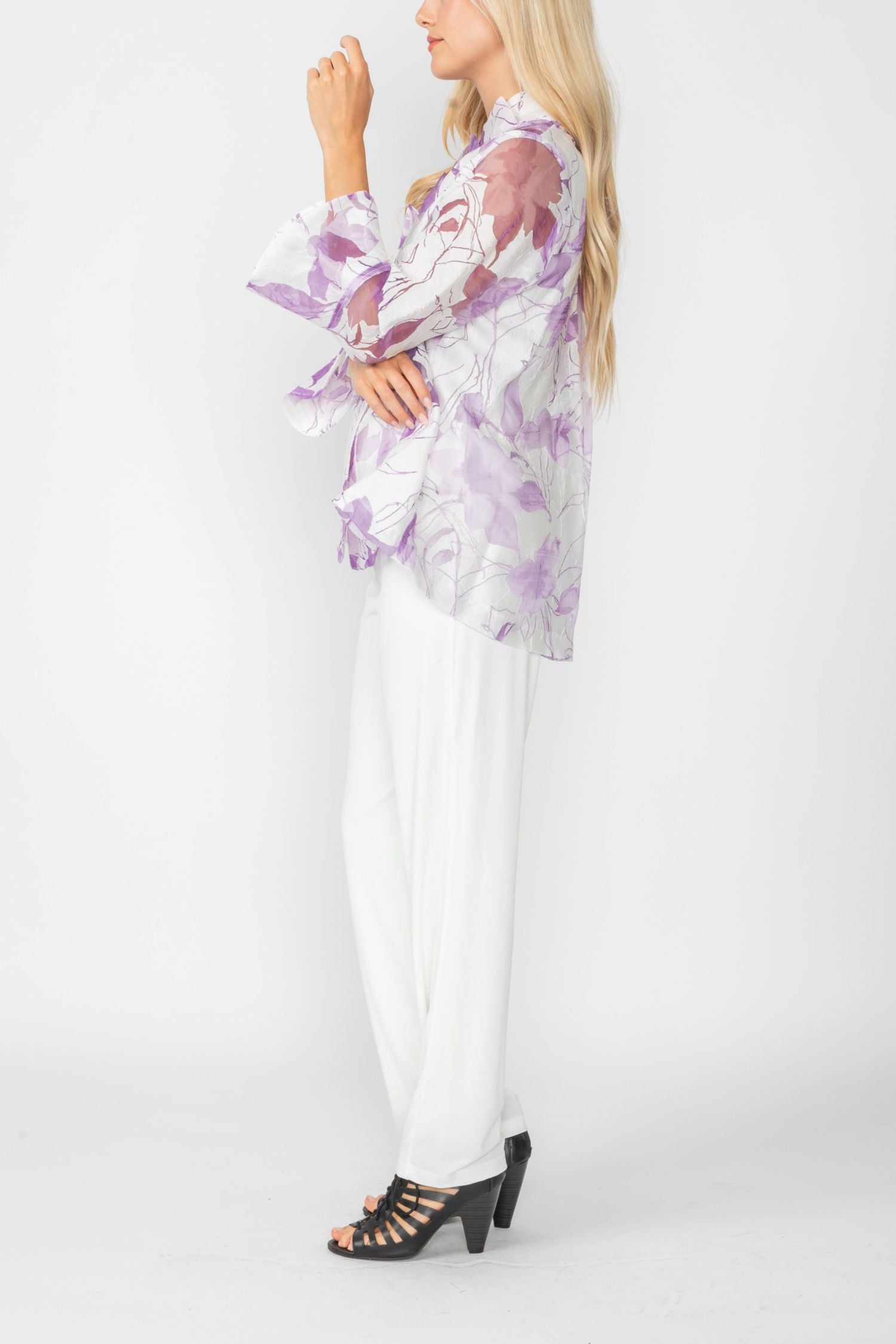 Purple Burn Out Pleated Collar & Back 3/4 Sleeves Jacket