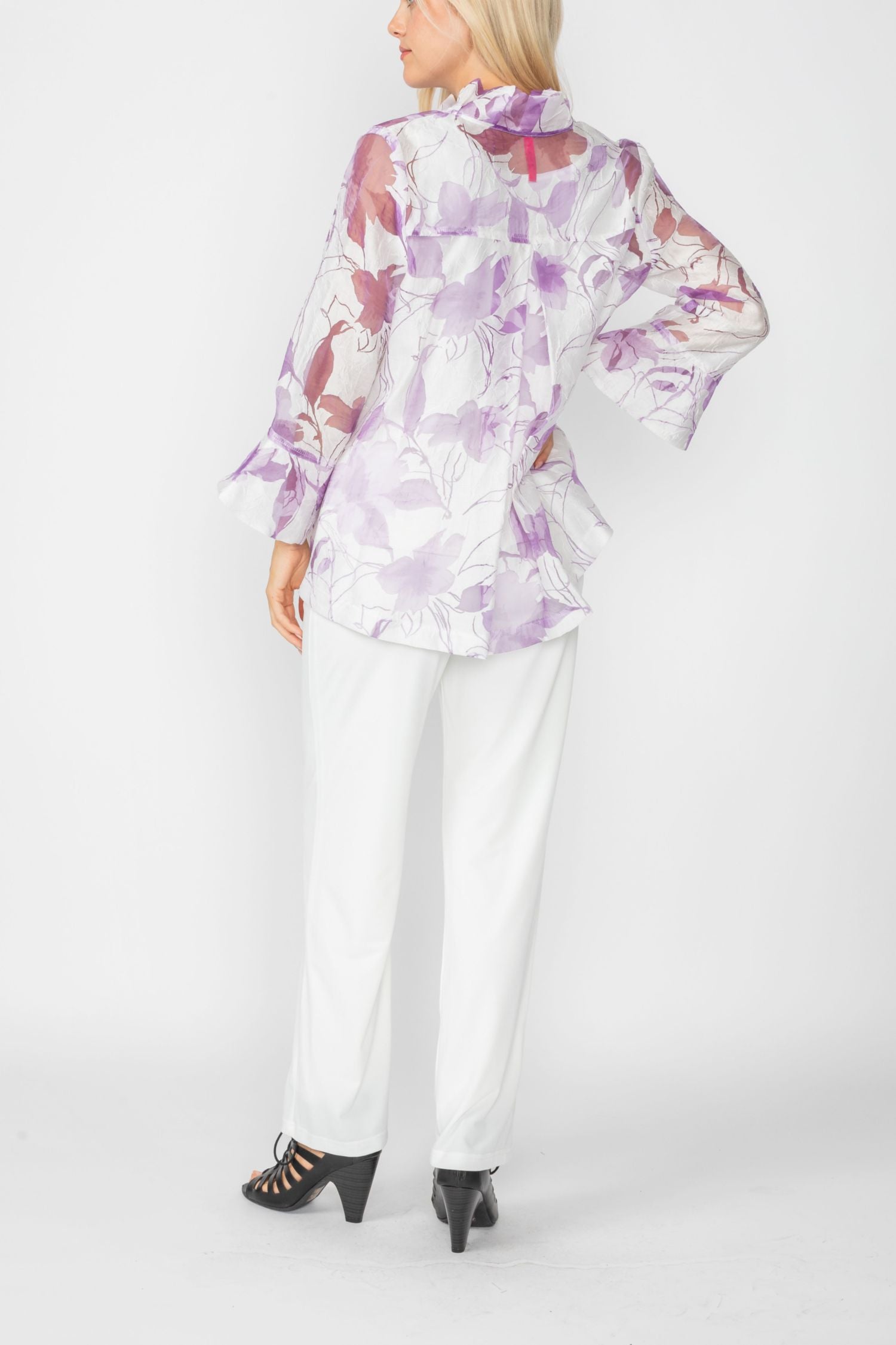 Purple Burn Out Pleated Collar & Back 3/4 Sleeves Jacket