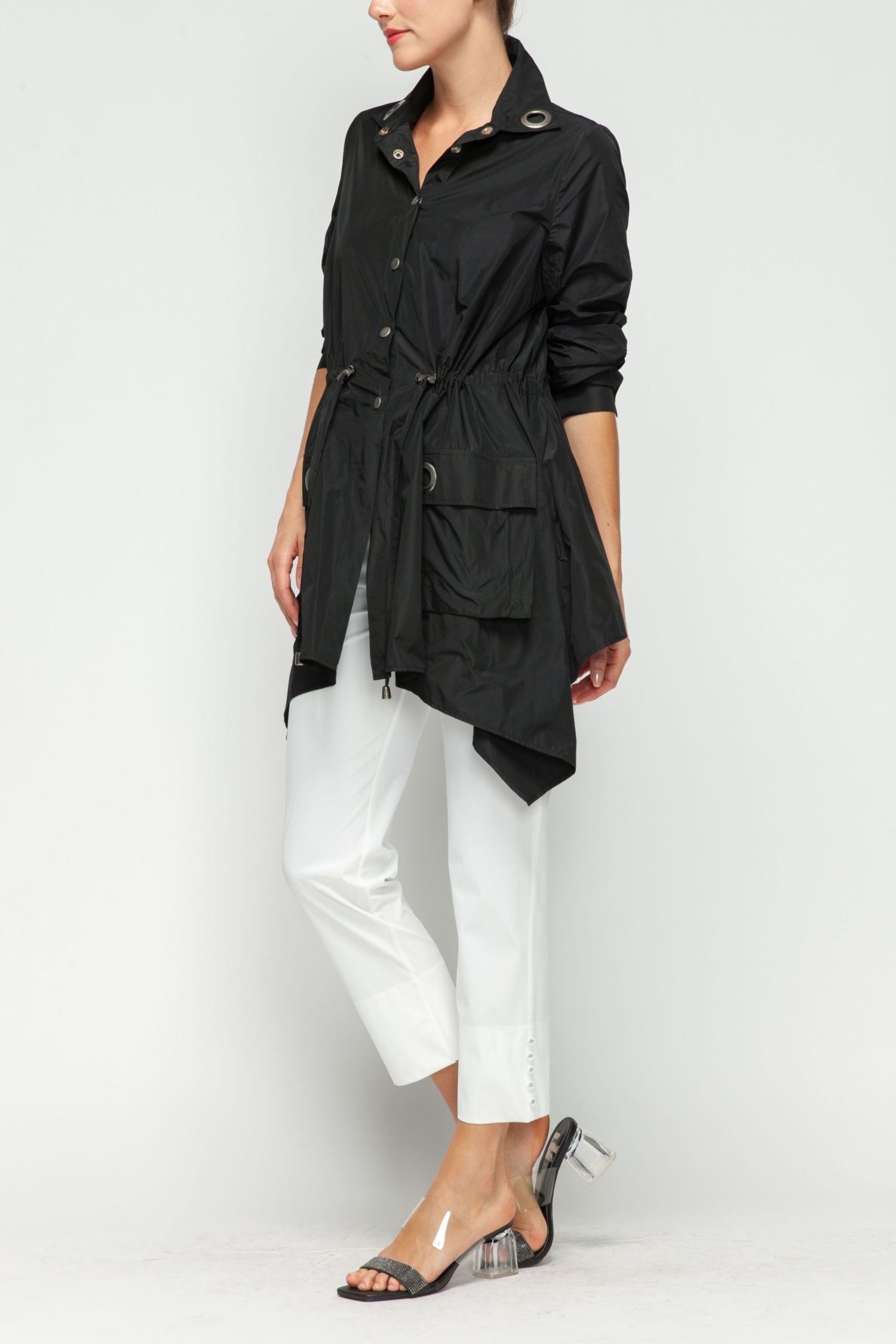 Black Cinched Waist Blouse With Pocket