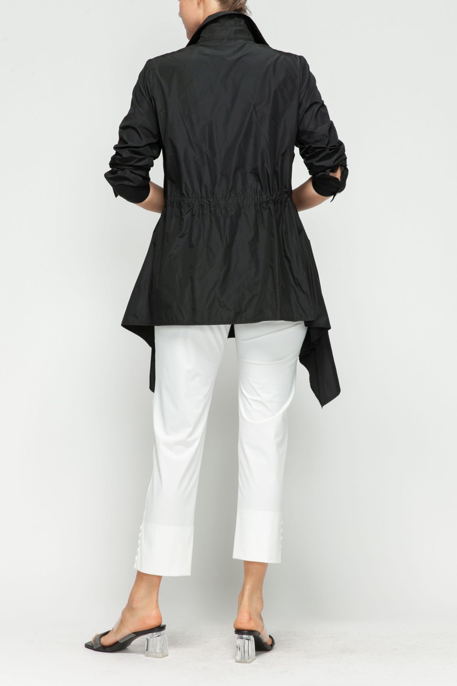 Black Cinched Waist Blouse With Pocket