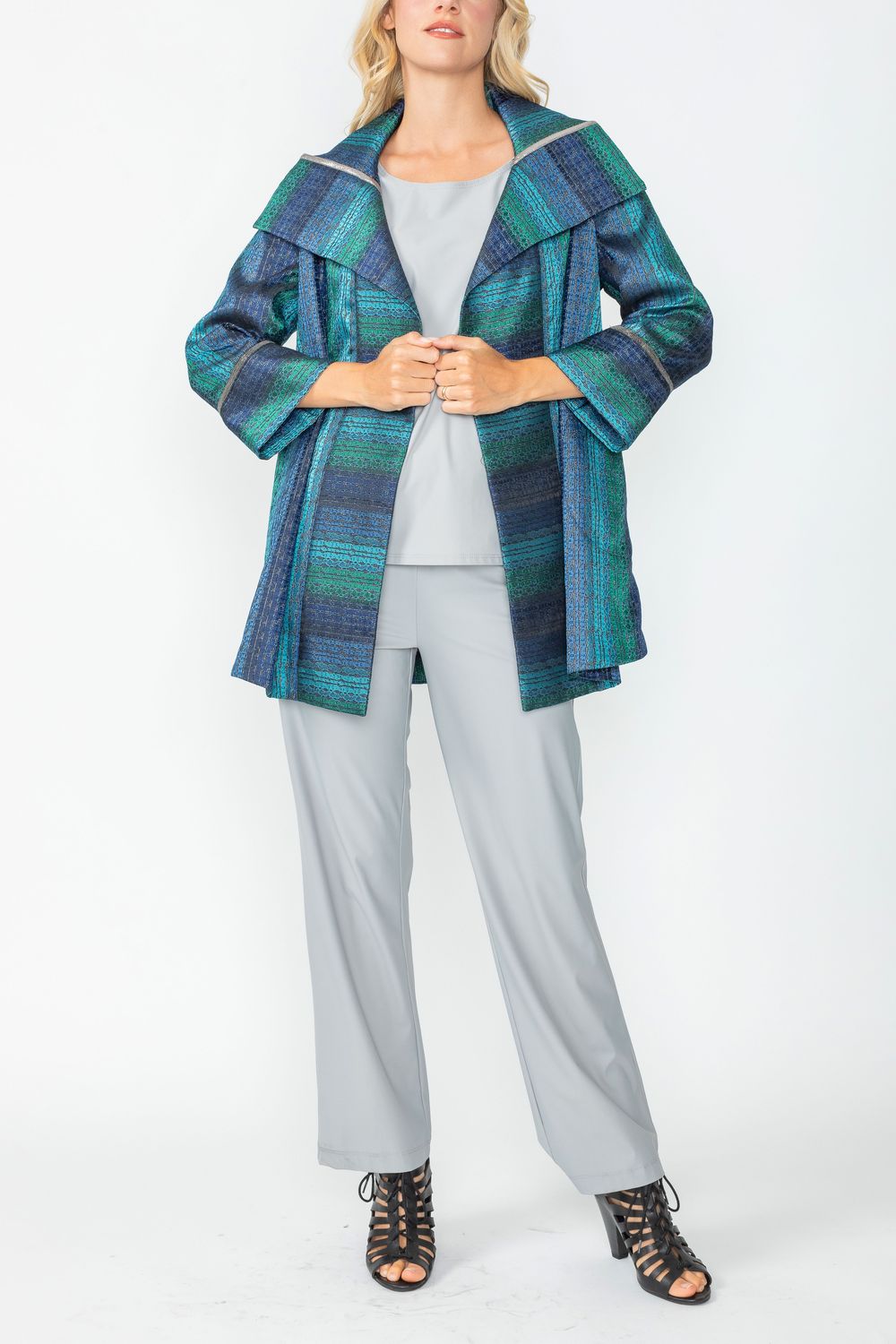Teal No Closure Jacket With Sparing Trim