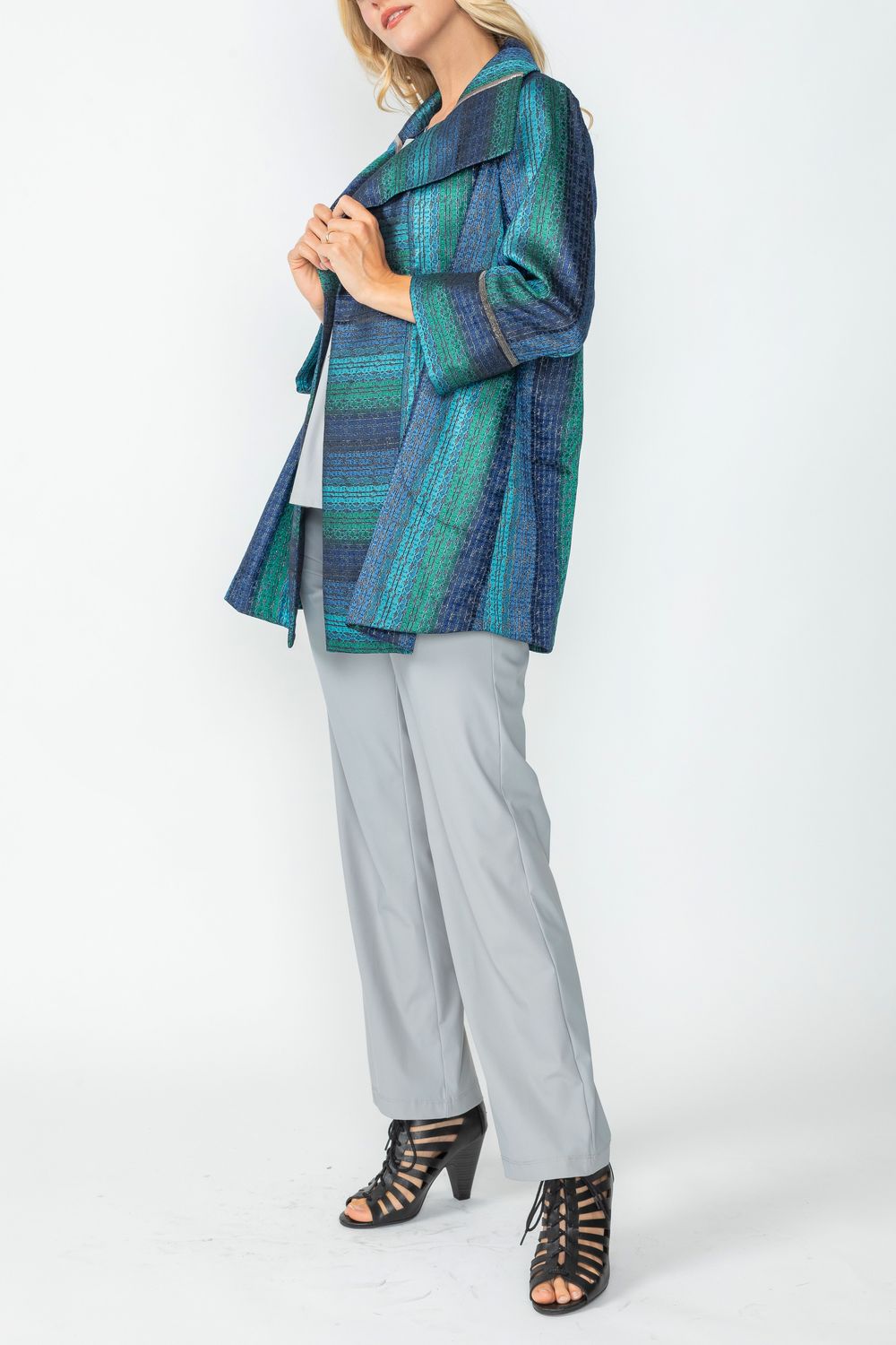 Teal No Closure Jacket With Sparing Trim