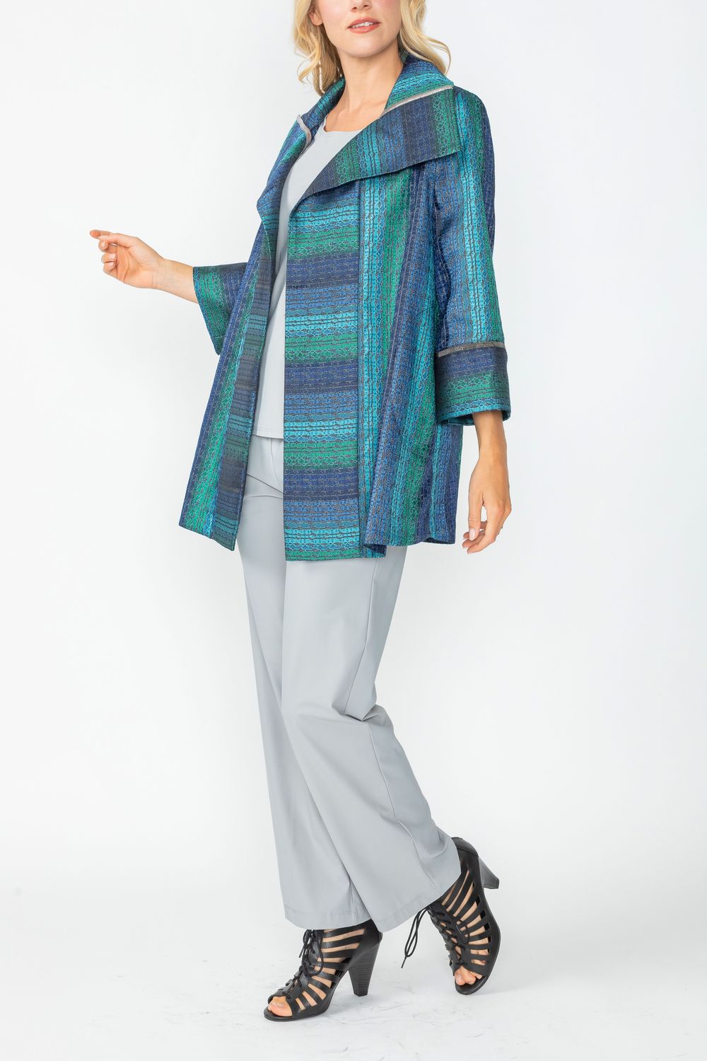 Teal No Closure Jacket With Sparing Trim