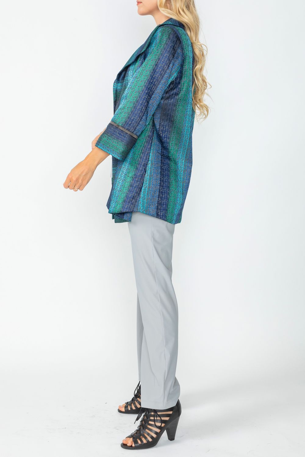 Teal No Closure Jacket With Sparing Trim