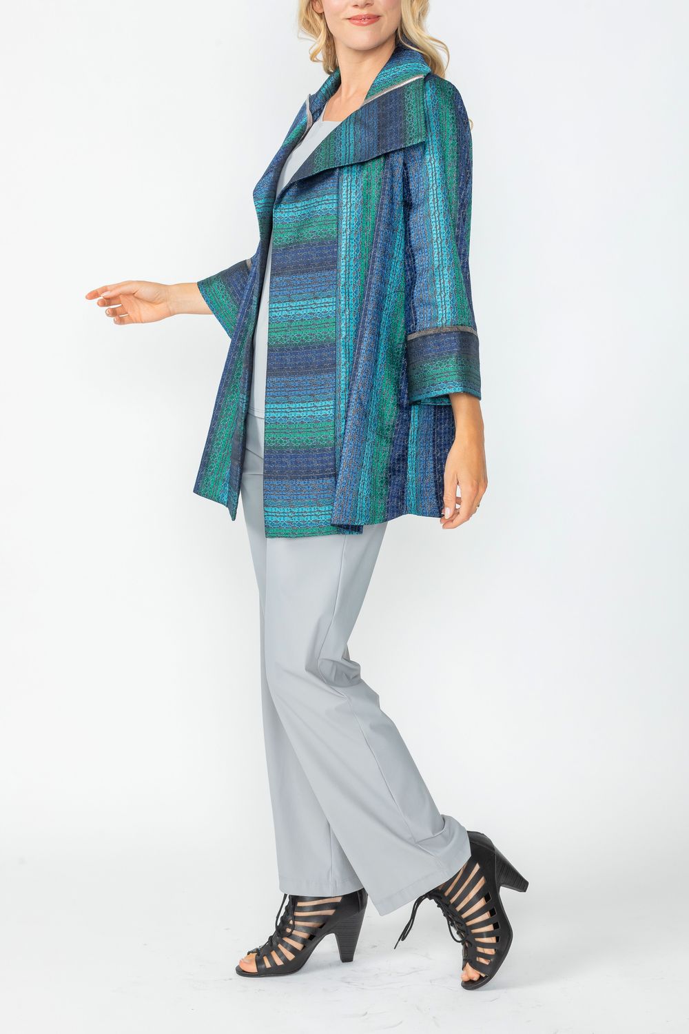 Teal No Closure Jacket With Sparing Trim