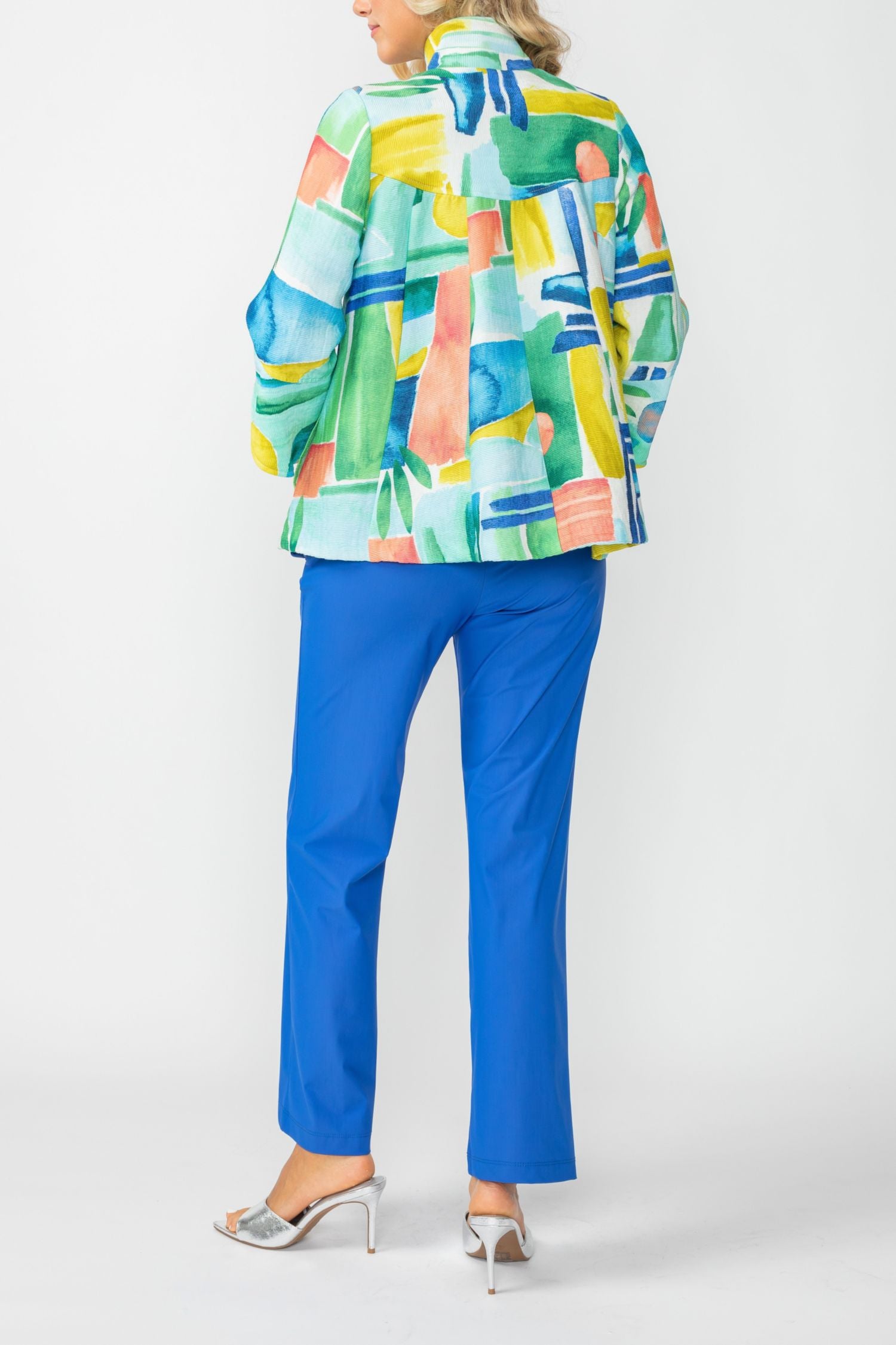 Blue Abstract Print Short Jacket