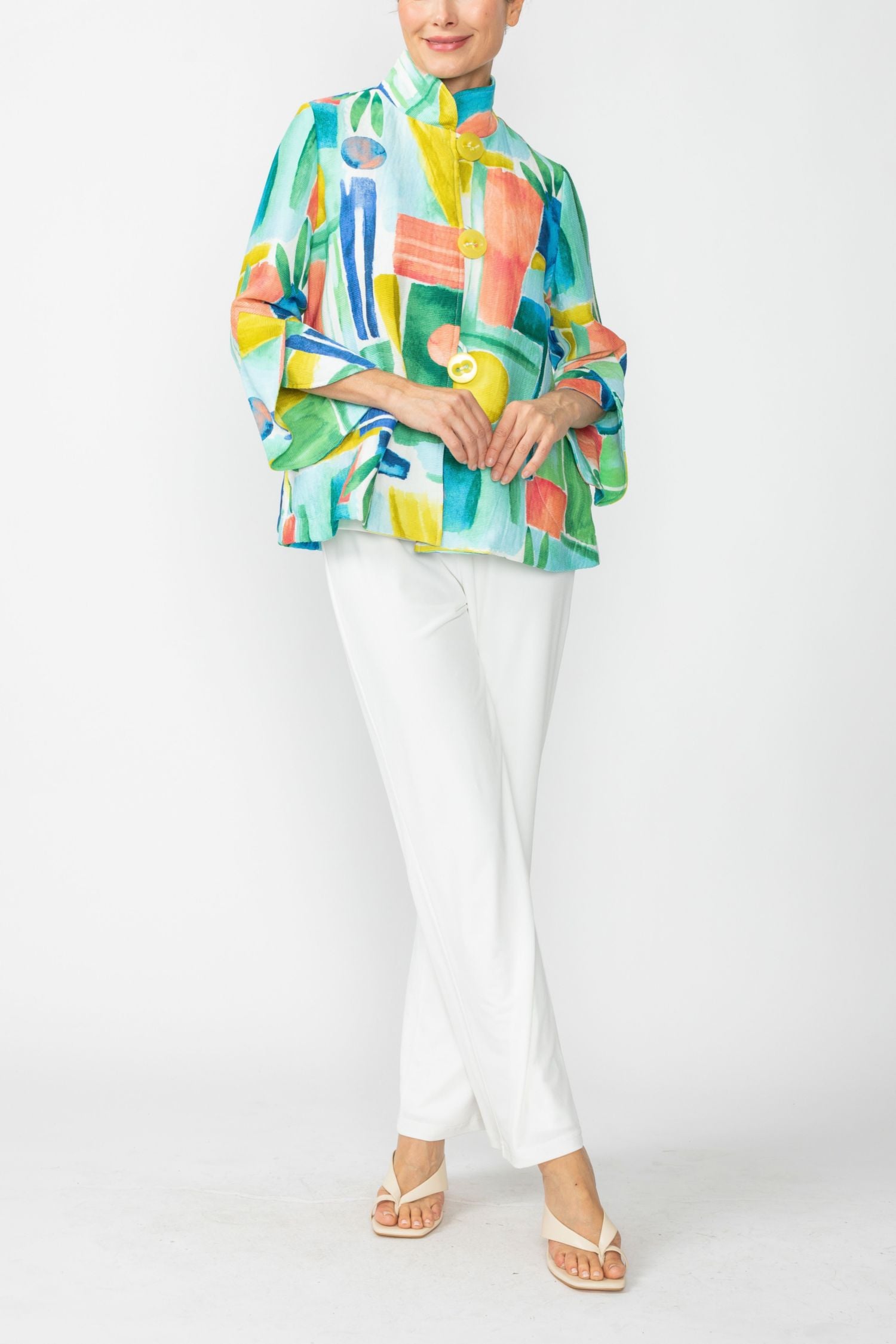 Blue Abstract Print Short Jacket