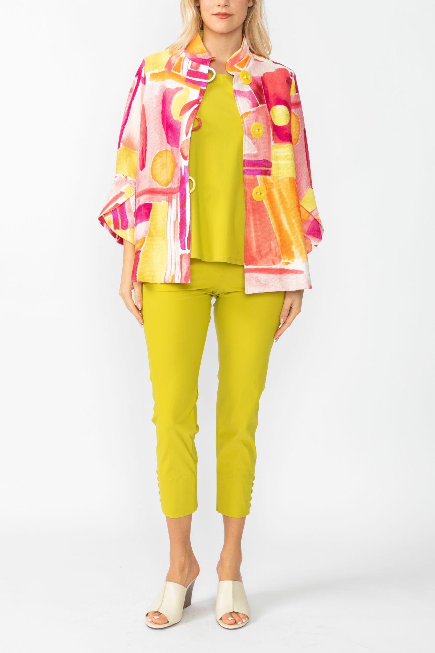 Pink Abstract Print Short Jacket