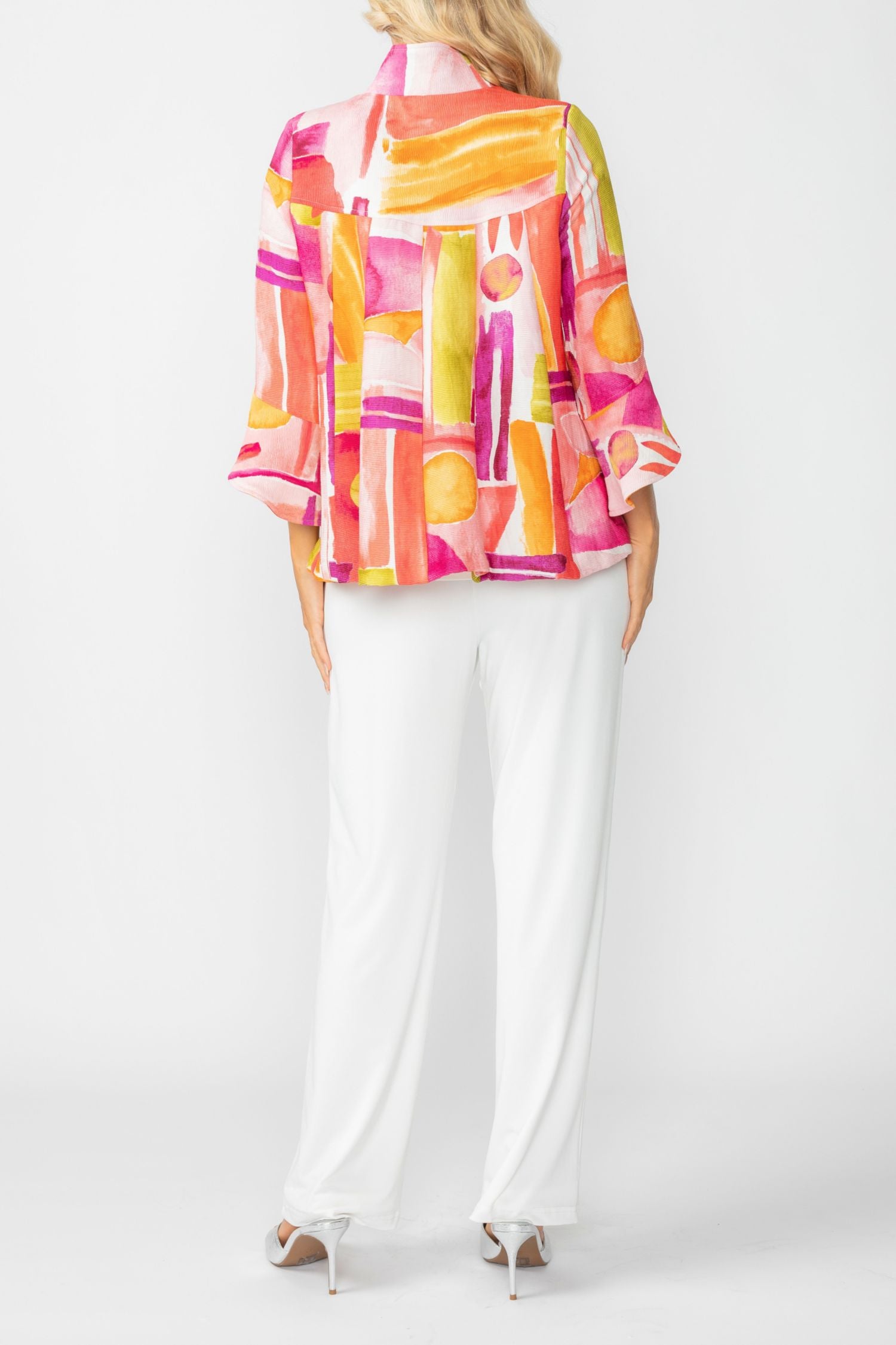 Pink Abstract Print Short Jacket