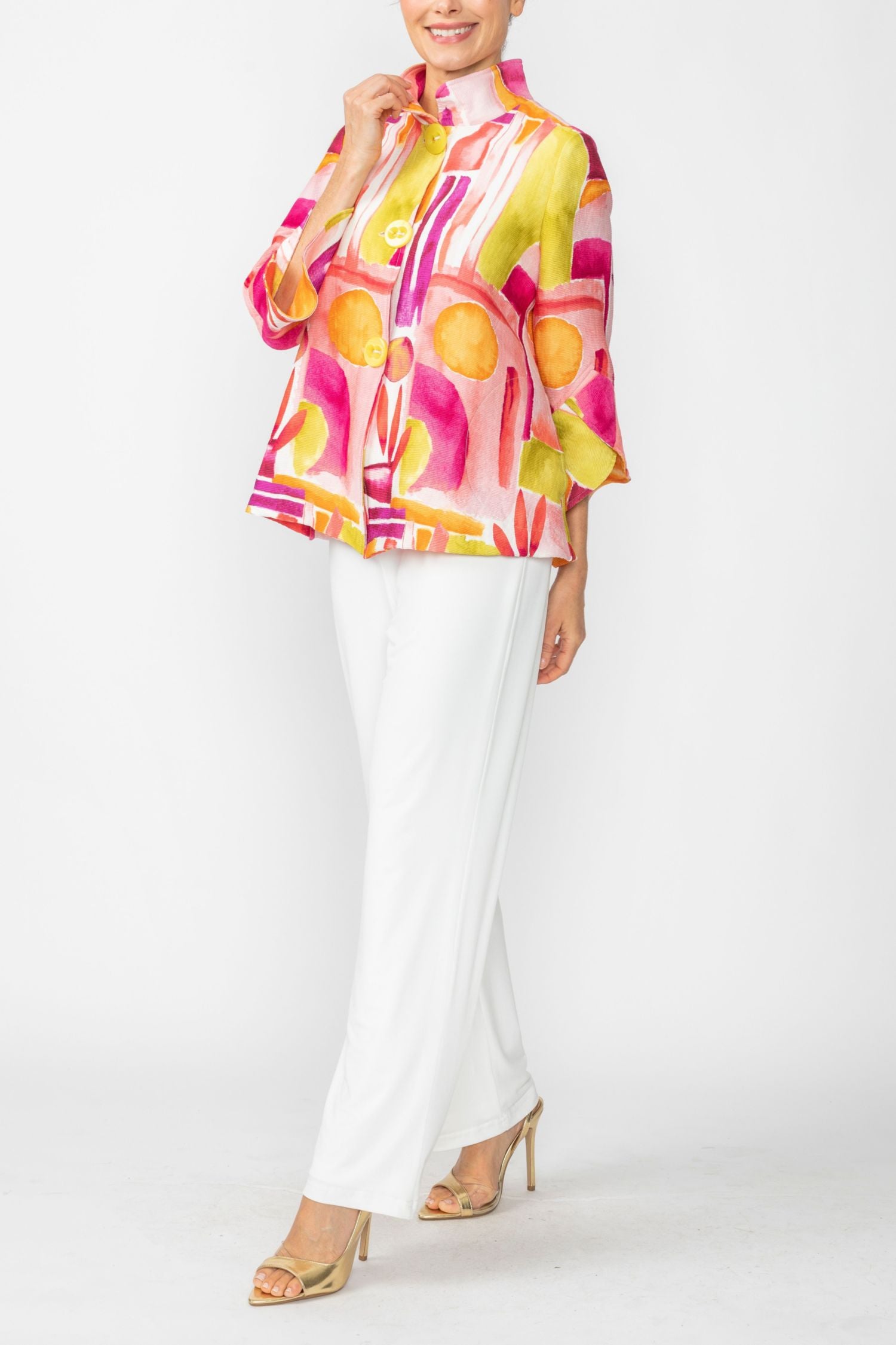 Pink Abstract Print Short Jacket