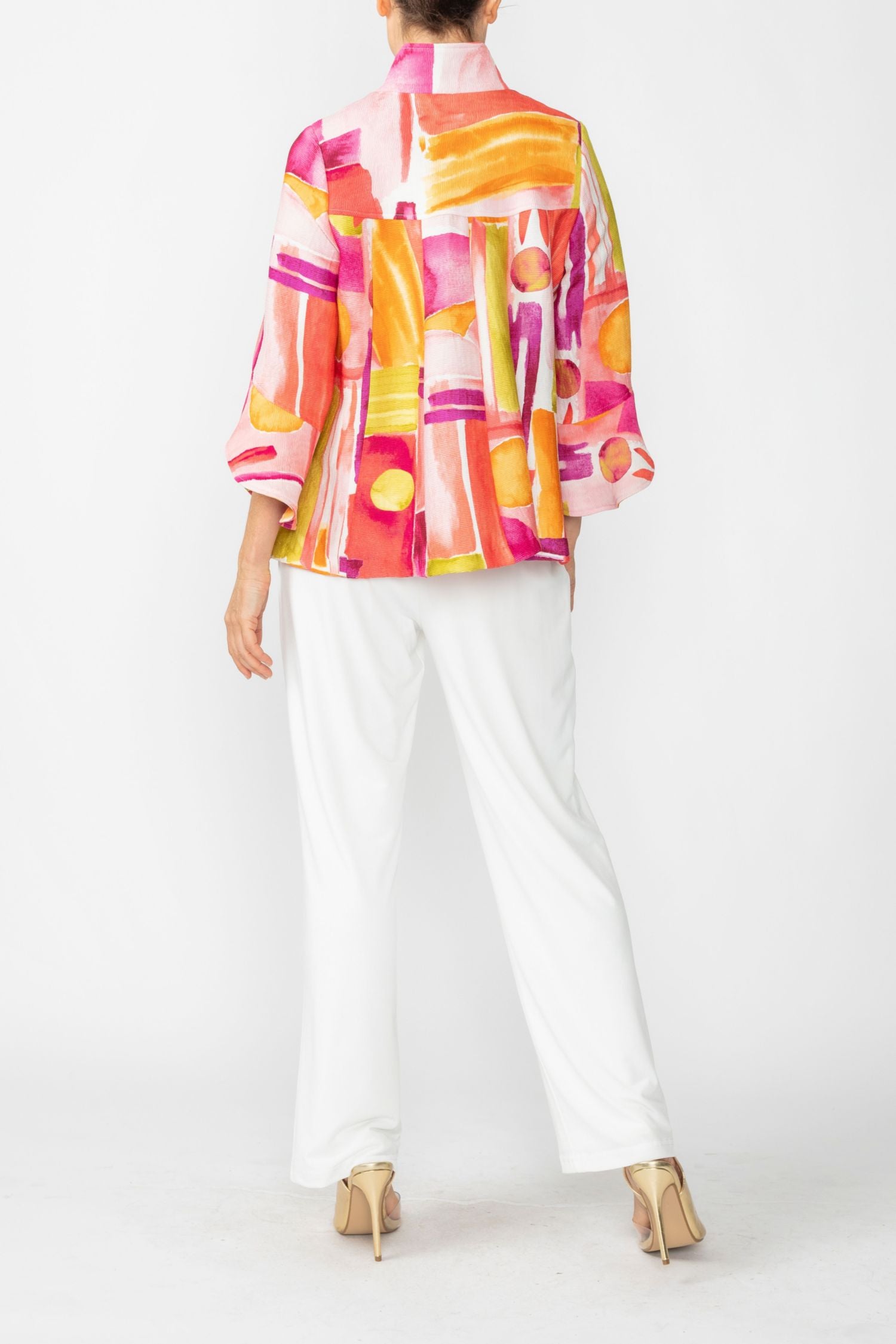 Pink Abstract Print Short Jacket