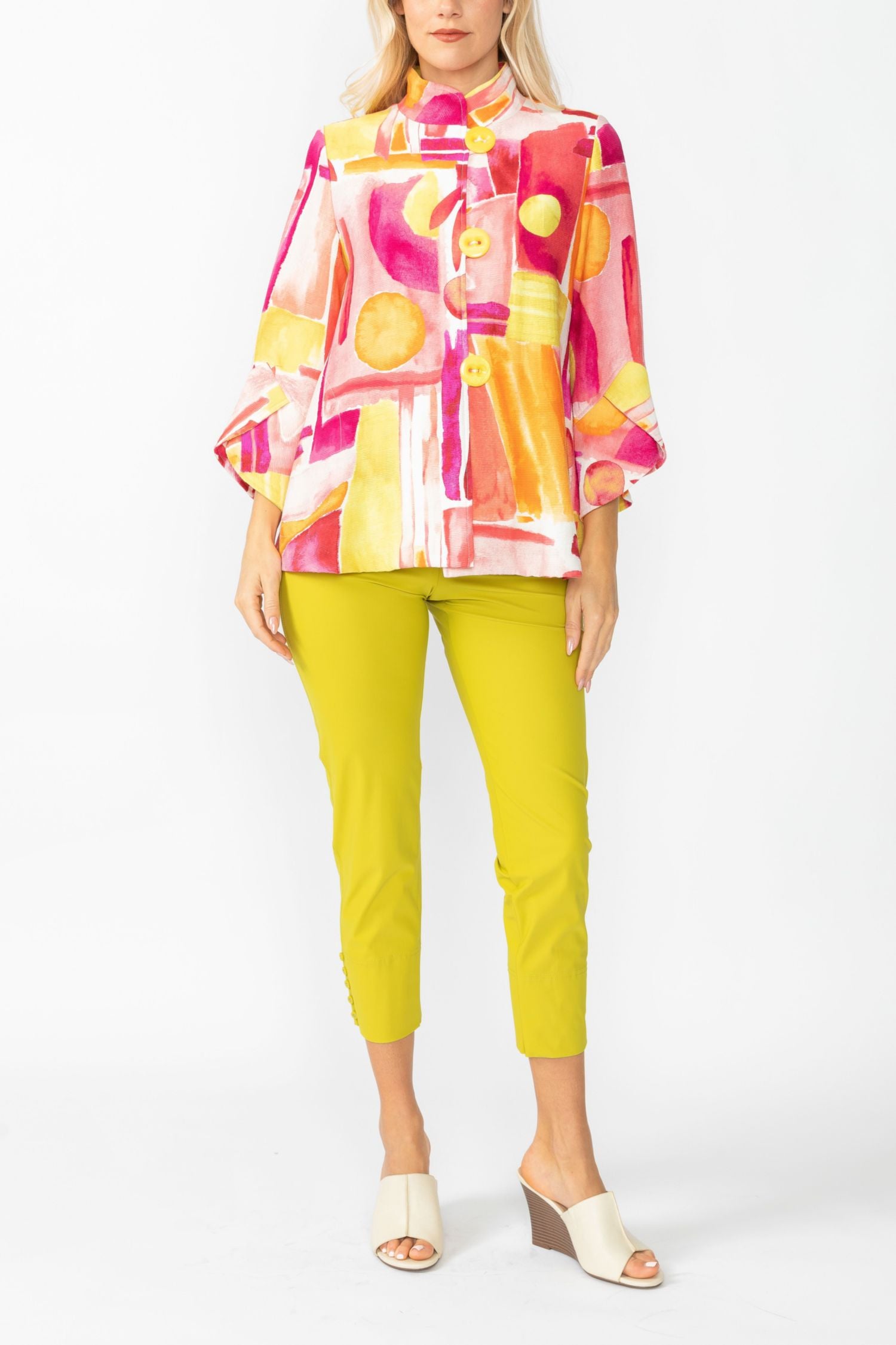 Pink Abstract Print Short Jacket