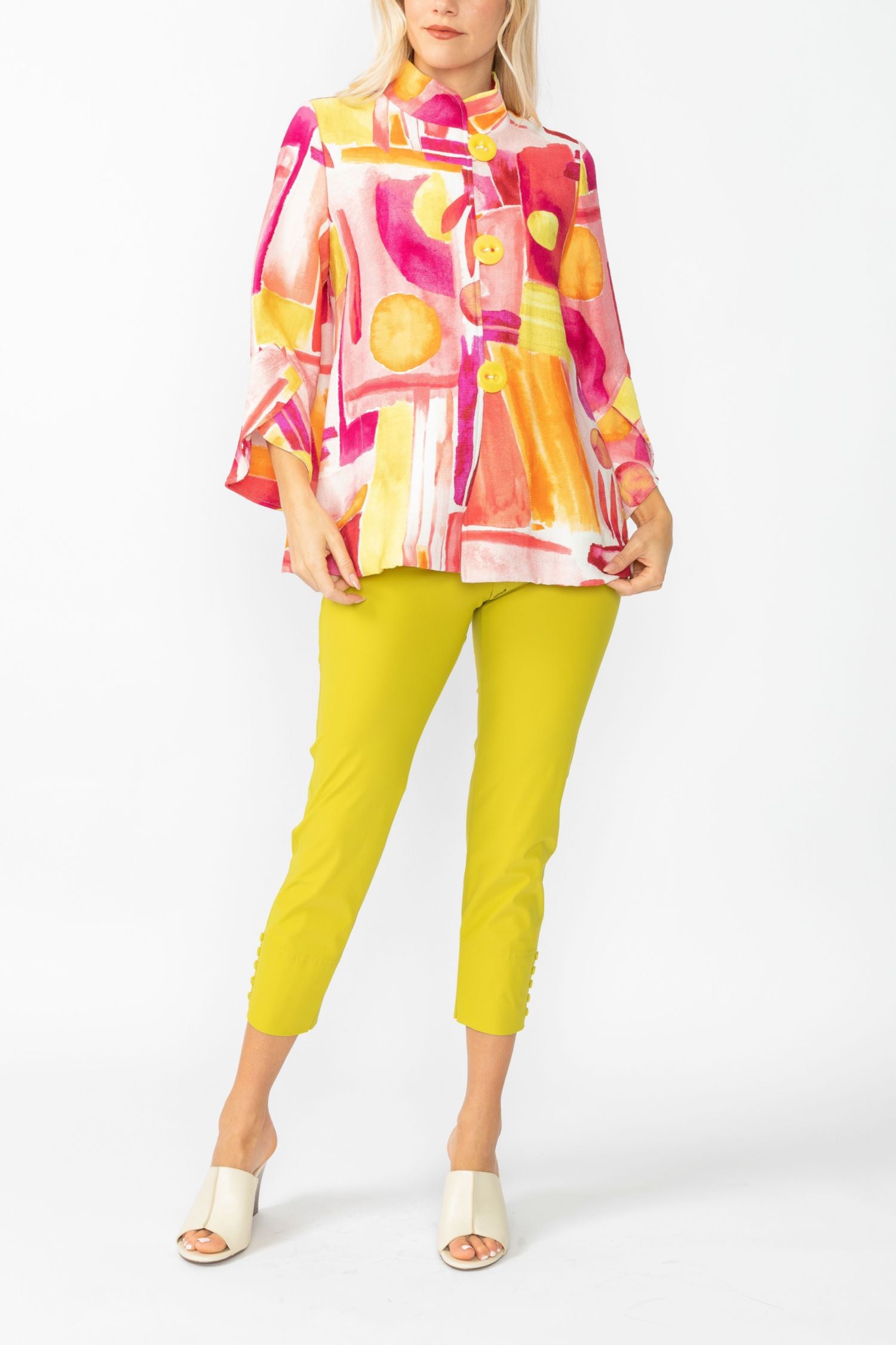 Pink Abstract Print Short Jacket