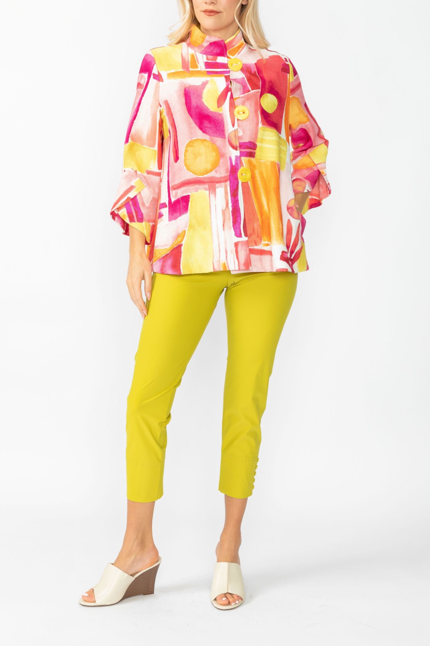 Pink Abstract Print Short Jacket