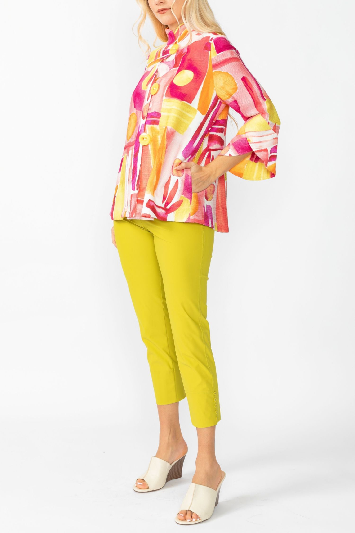 Pink Abstract Print Short Jacket