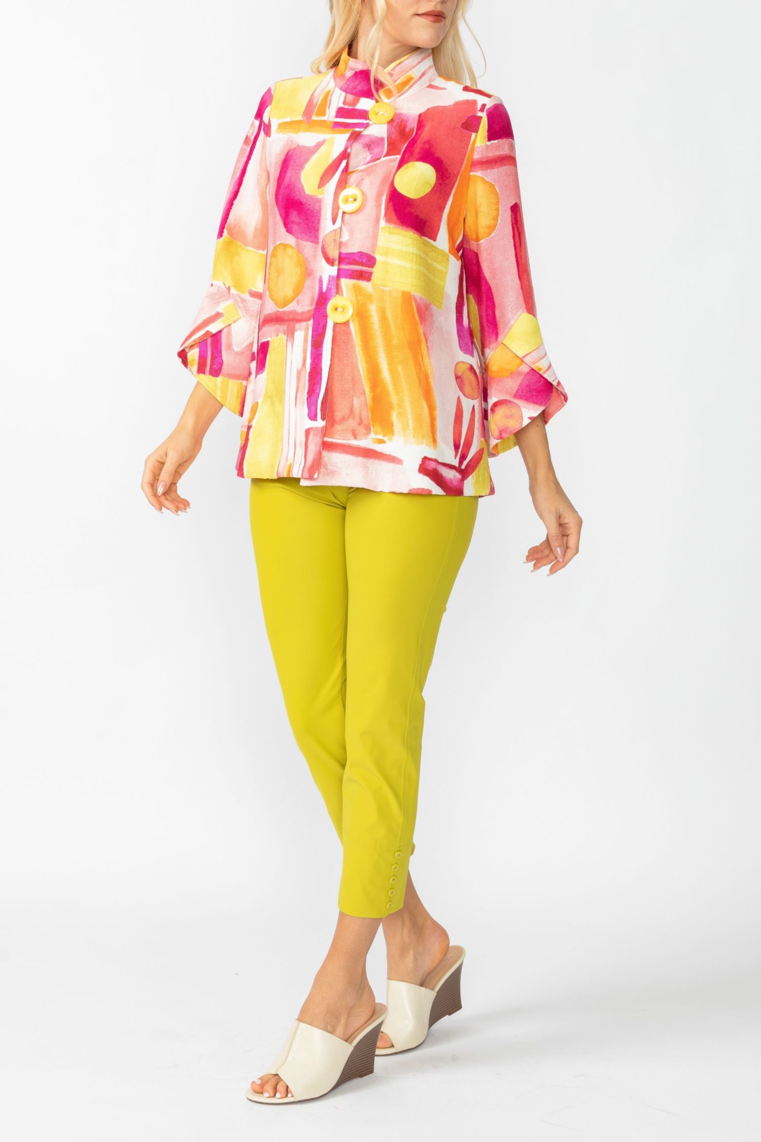 Pink Abstract Print Short Jacket