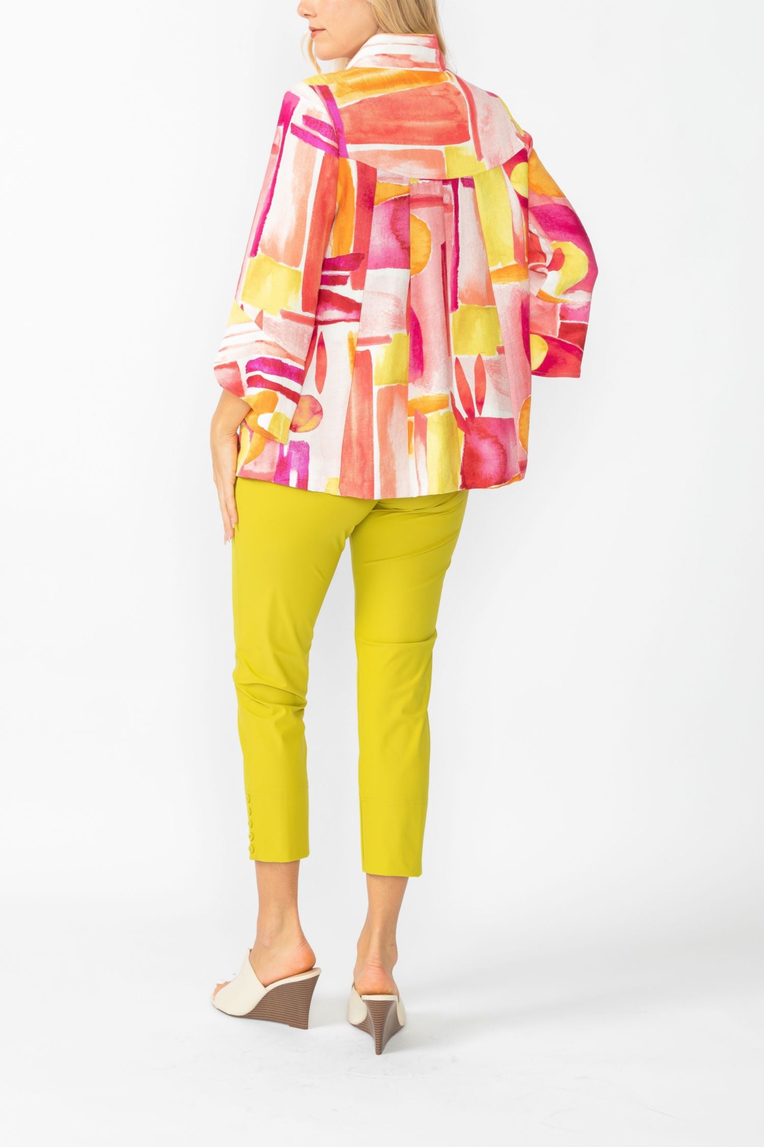 Pink Abstract Print Short Jacket