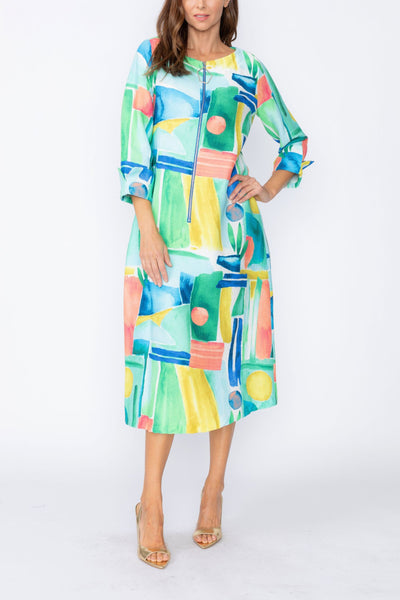 Blue Zip Front Boat Neck Dress – IC Collection