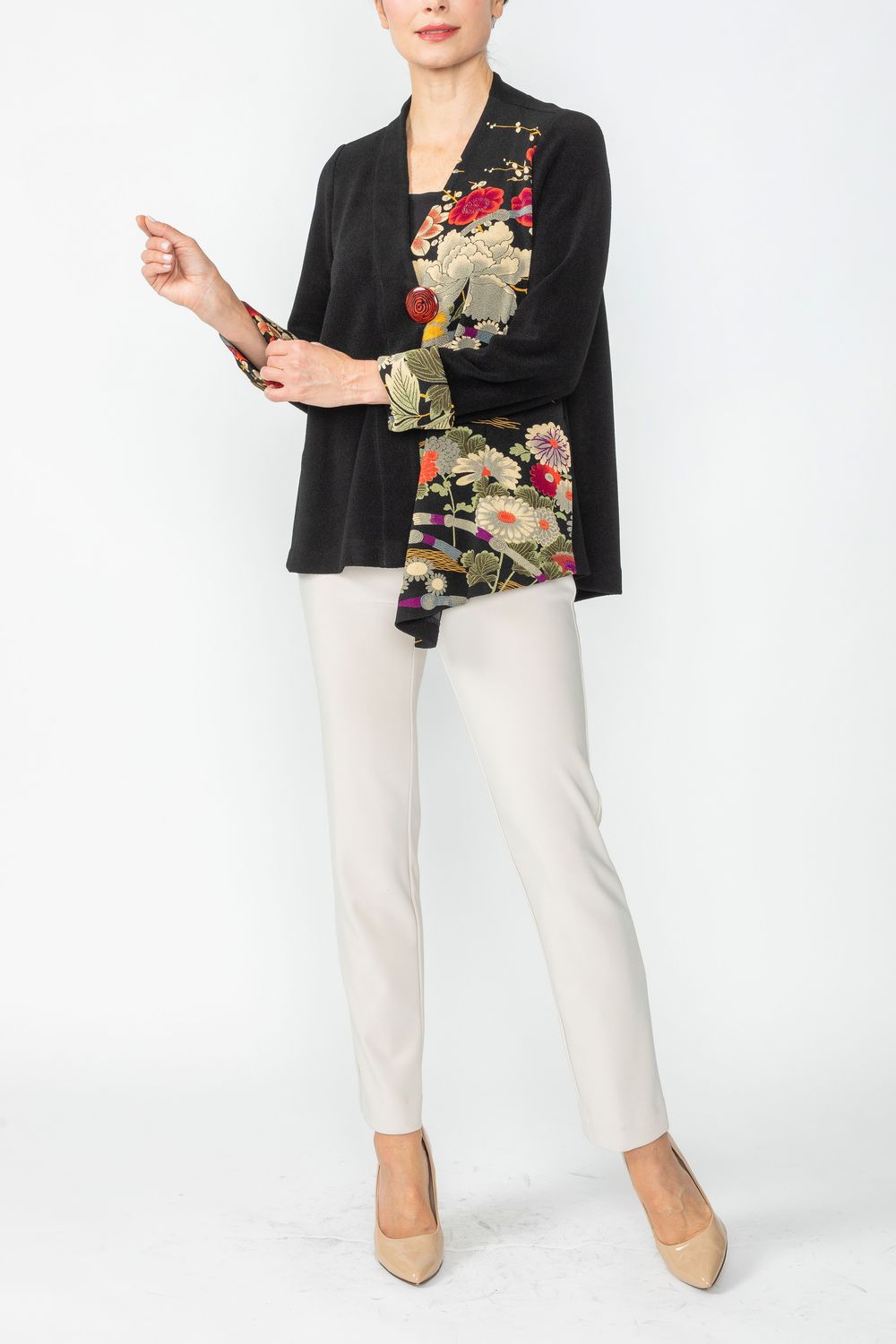 Black Japanese Print Hi Neck Jacket