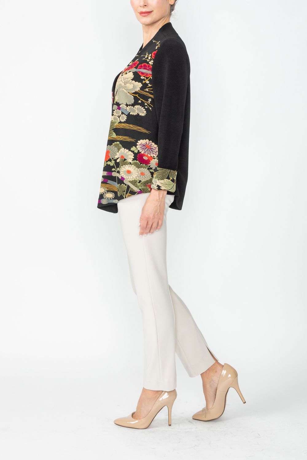 Black Japanese Print Hi Neck Jacket