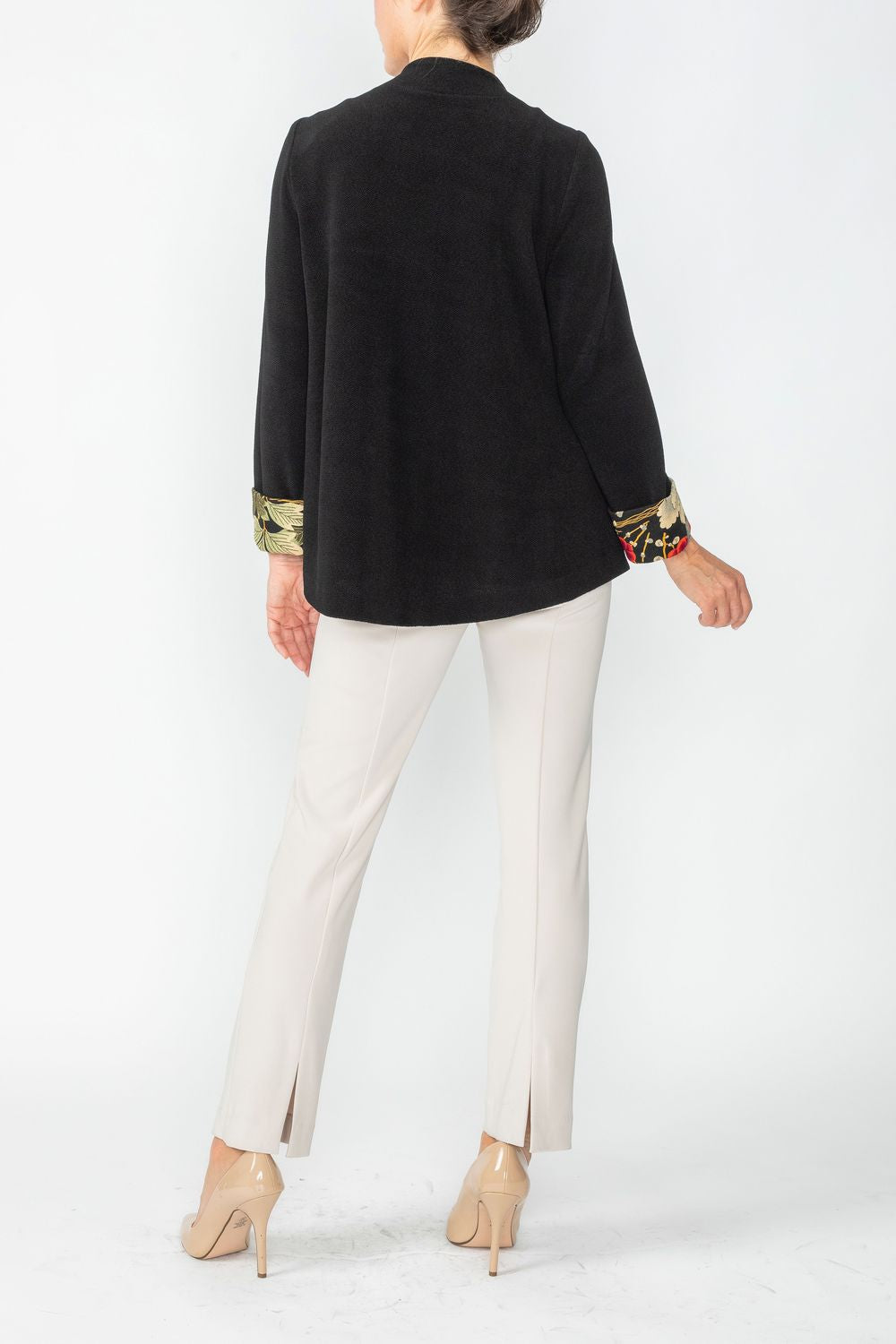 Black Japanese Print Hi Neck Jacket