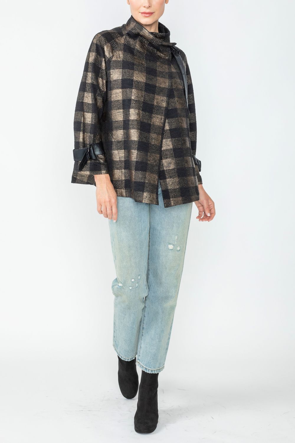 Bronze Wide High Neck Check Jacket